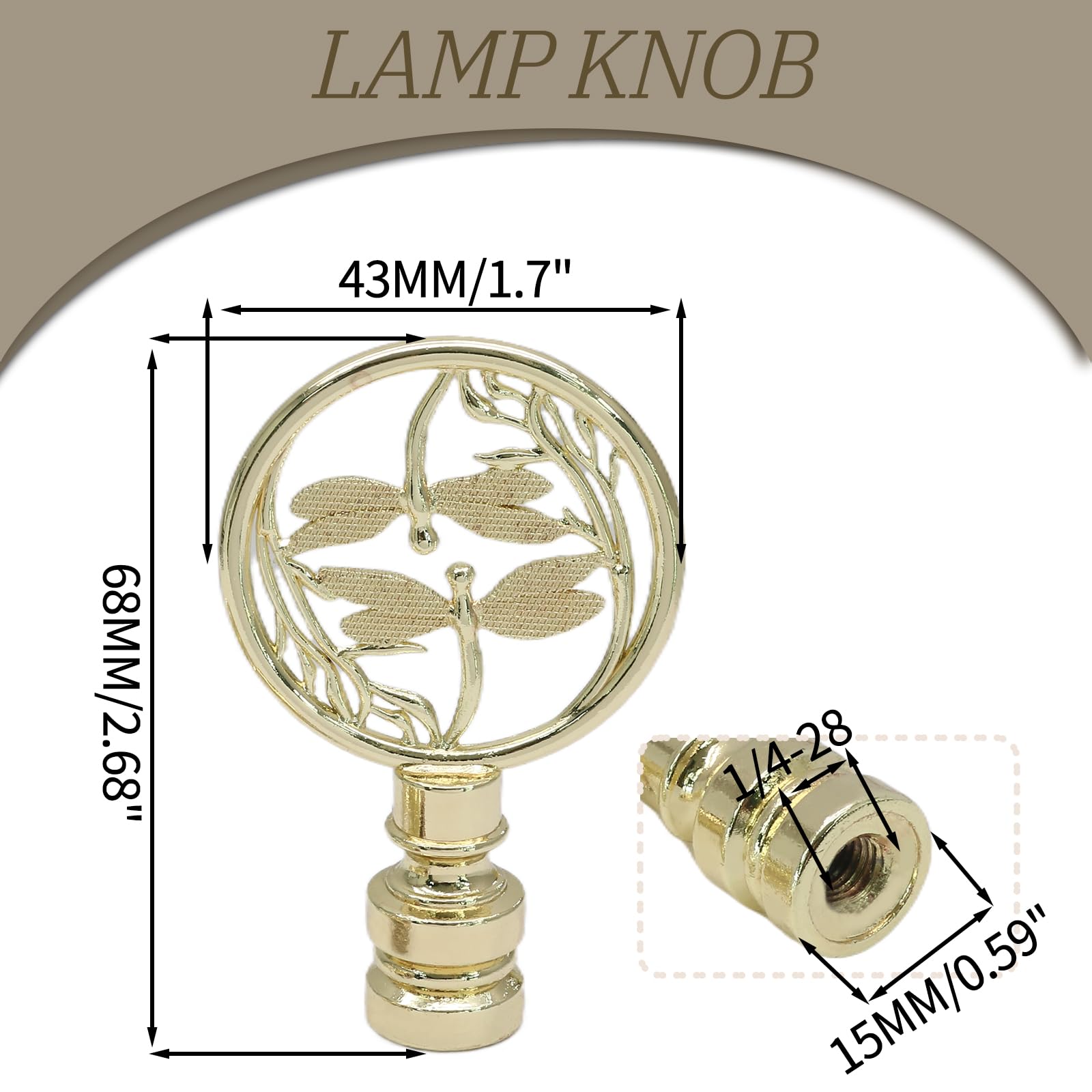 Paquete de 2 remates de lámpara de libélulas dobles, acabado decorativo dorado para pantallas de lámpara, perillas ahuecadas para lámpara de mesa, lámpara de pie, decoración de lámpara 2