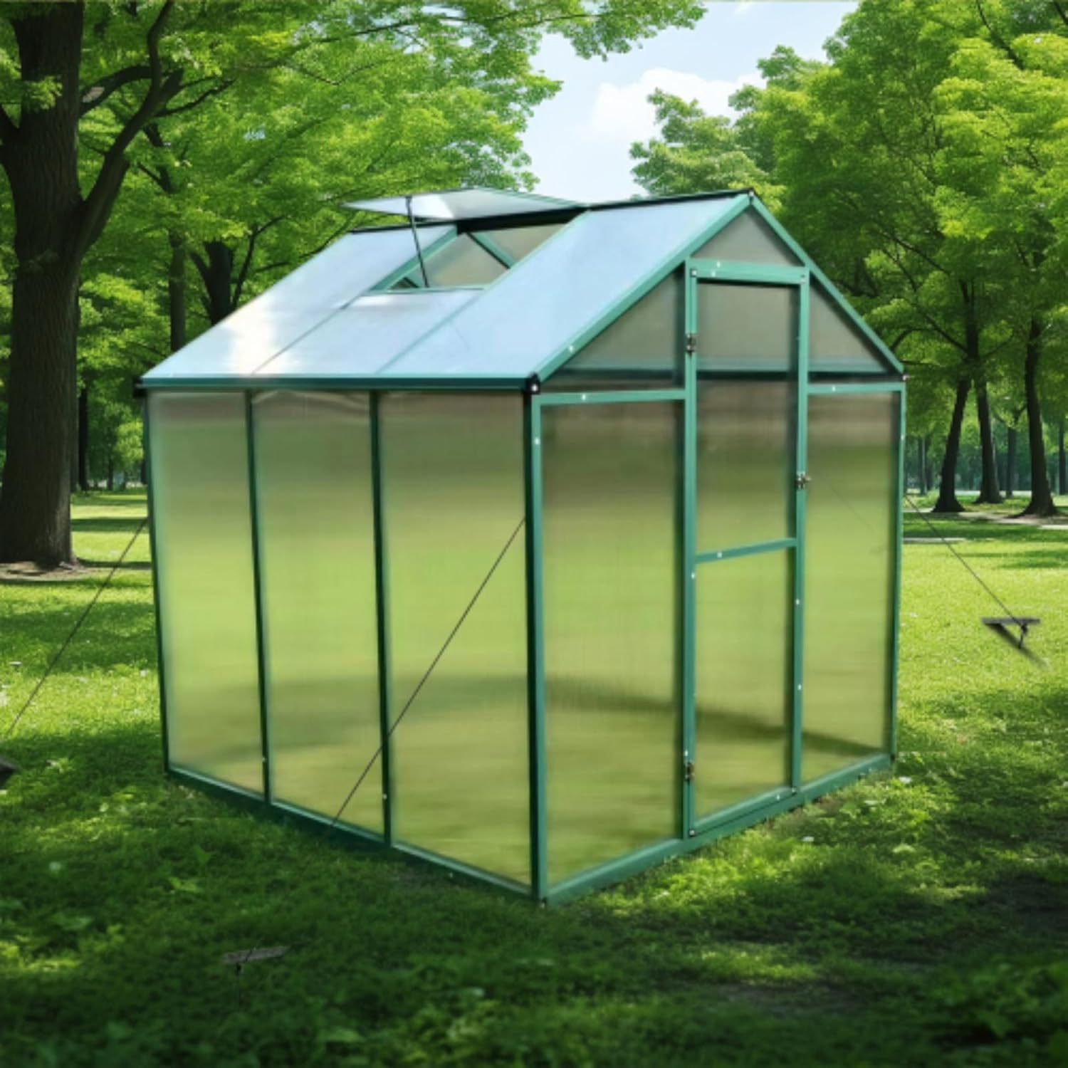 6x6 Ft Polycarbonate Greenhouse, Raised Windproof Aluminum Greenhouse, Raised Base and Anchored Aluminum Heavy Duty Walk-in Greenhouse for Outdoor Backyard in All Seasons