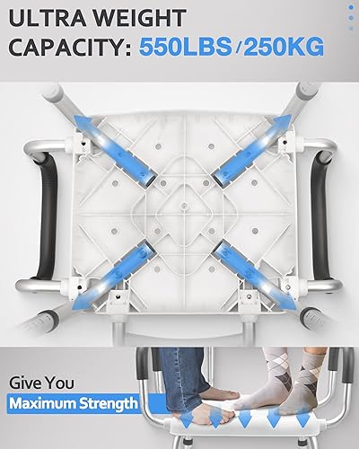Miniatura 6 de Silla de ducha para ducha interior, asiento de ducha resistente con reposabrazos y respaldo, silla de ducha para adultos mayores, asientos de ducha