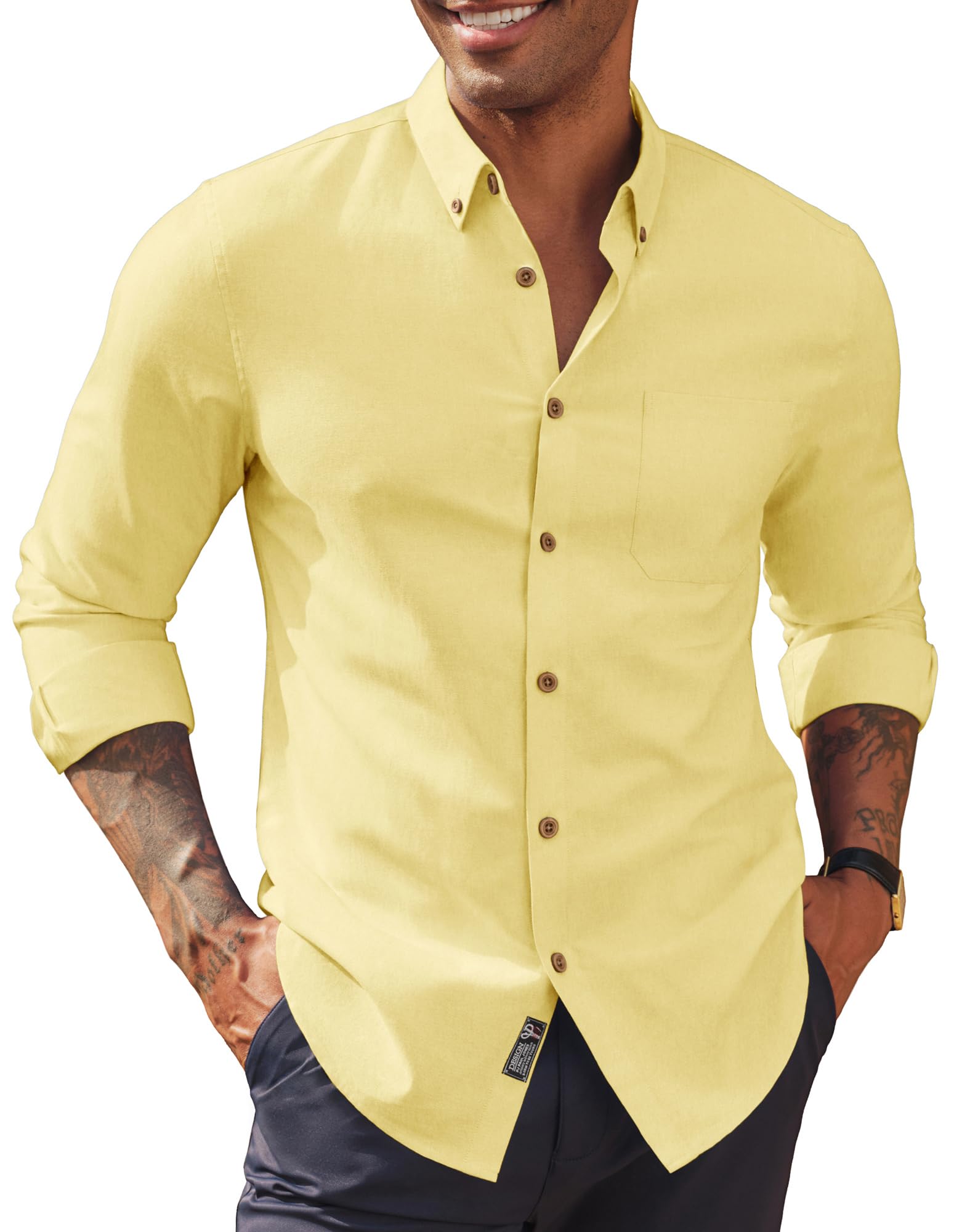 PJ PAUL JONES Mens Oxford Shirt Button Down Long Sleeve Shirt