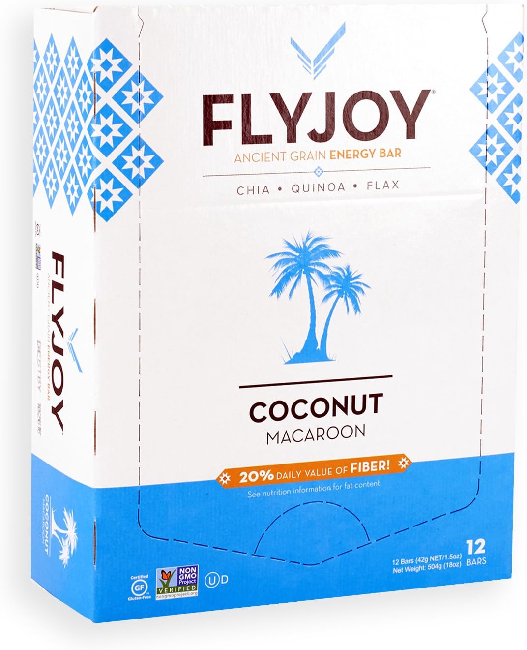FLYJOY Ancient Grain Energy Bars | Quinoa + Oats + Flax + Chia (12 Bars) (Coconut Macaroon)
