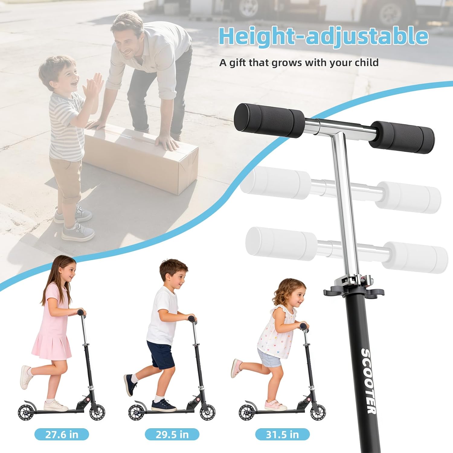 Two Wheel Scooter for Kids Adults 3-12+,Kick Scooters with Light-Up ABEC-10 Wheels Folding Kick Scooter with 3 Levels Adjustable Handlebar and Rear Brake for Girls Boys,Lightweight