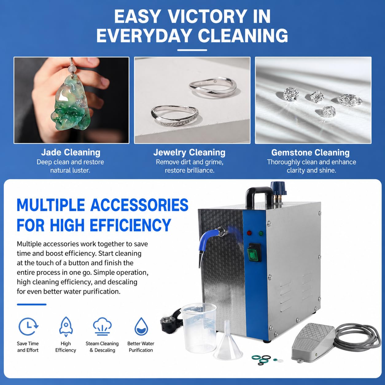 Máquina limpiadora de vapor profesional para acero inoxidable, monedas y placas de circuito, equipo de limpieza eficiente con rejillas de ventilación de disipación de calor