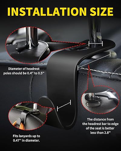 Miniatura 6 de Paquete de 8 ganchos para reposacabezas de asiento de automóvil con capacidad de carga de 44 libras, organizador de almacenamiento universal para el