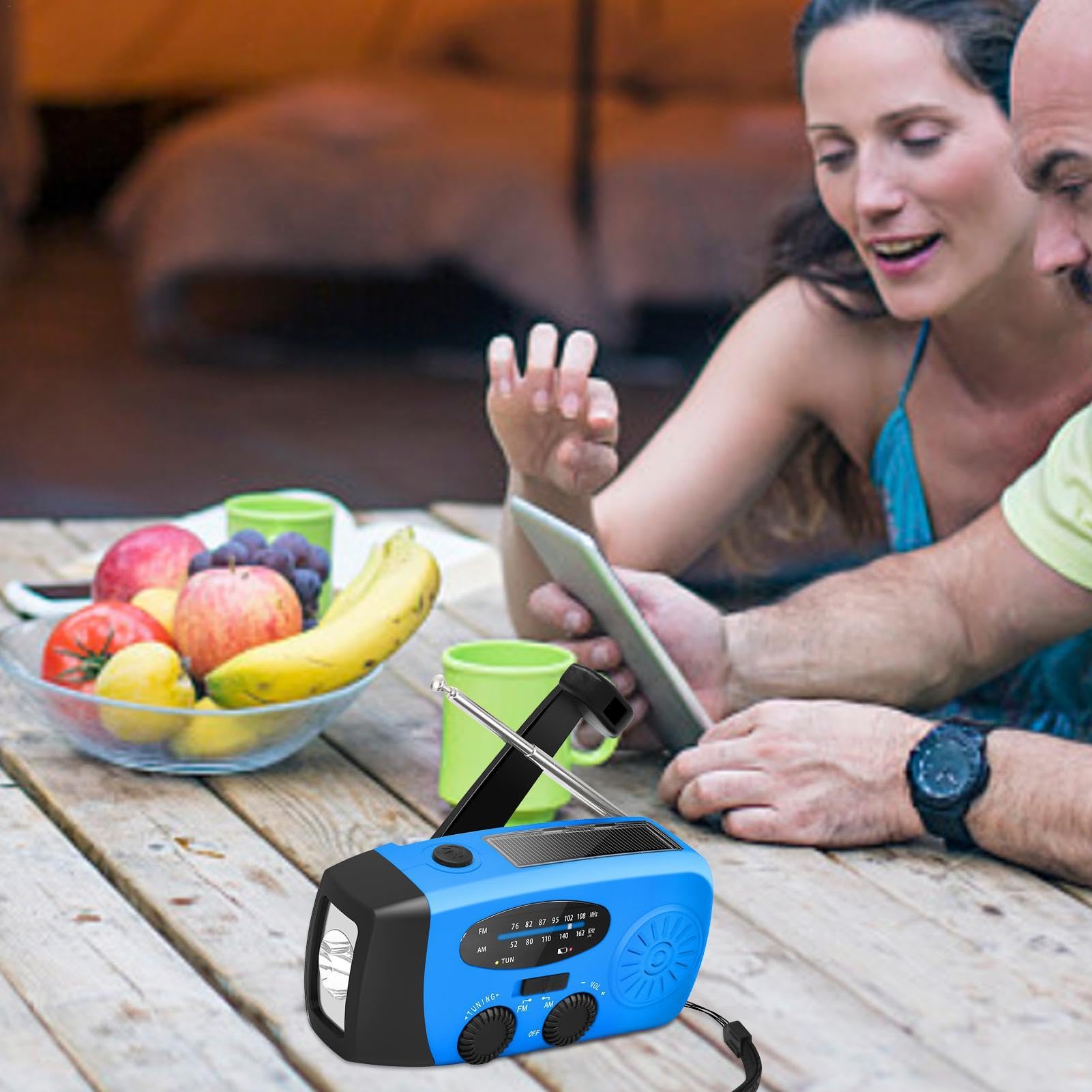 Radio meteorologica di emergenza solare a manovella AM/FM con batteria 2000 mAh e torcia LED