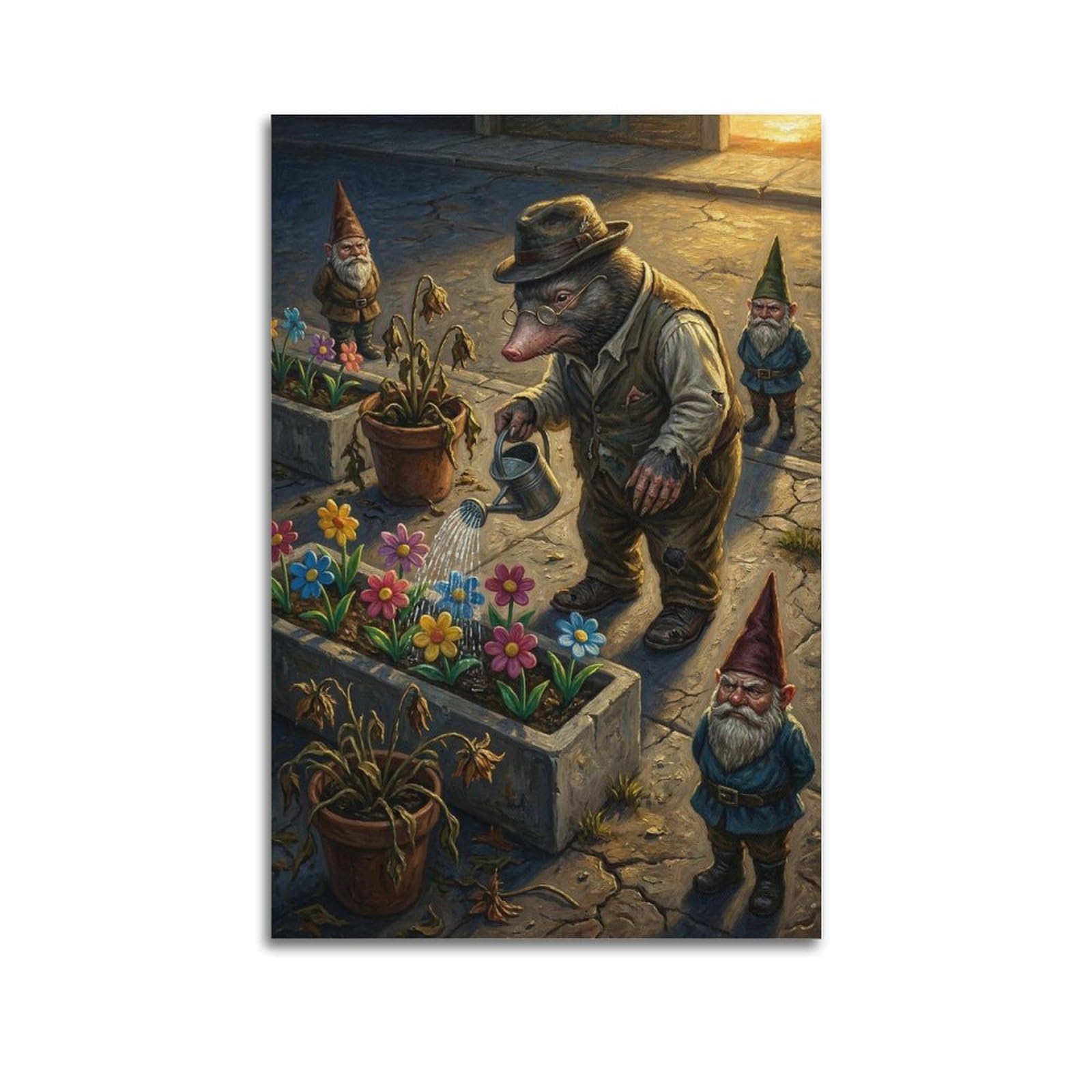XKUGA Surreal Vintage Animal Poster Dog Garden Gnome Absurd Humor Modern Decorative Canvas Prints - Ideal Wall Art for Family, Man Cave, Game Room, Boys & Girls Bedroom 24x36inch(60x90cm)