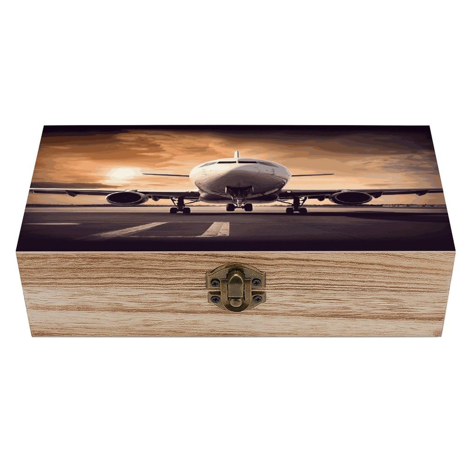 VstaDank Airplane Wooden Storage Box Wooden Keepsake Box with A Hinged Lid Fashion Memory Treasure Boxes Decorative Jewelry Case for Crafts Photo Home Decor Wood Gift Box
