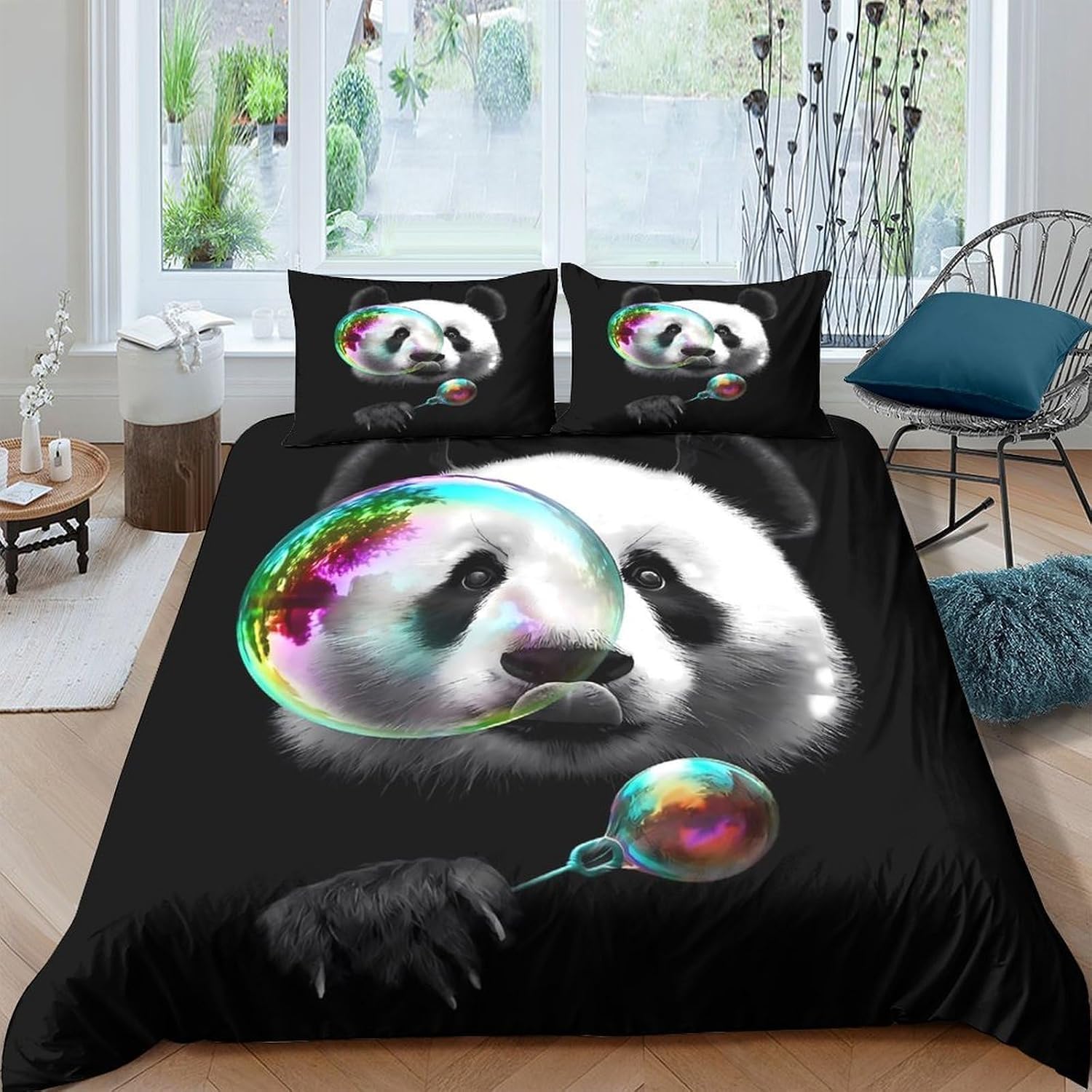 Funda Nordica Cama 135/150 Panda Gigante Ropa de Cama 3D Animales Adorables 3 Piezas Suave Transpirable Microfibra Funda Nórdica 240x220 cm y 2 Fundas de Almohada 50x75 cm C.2959