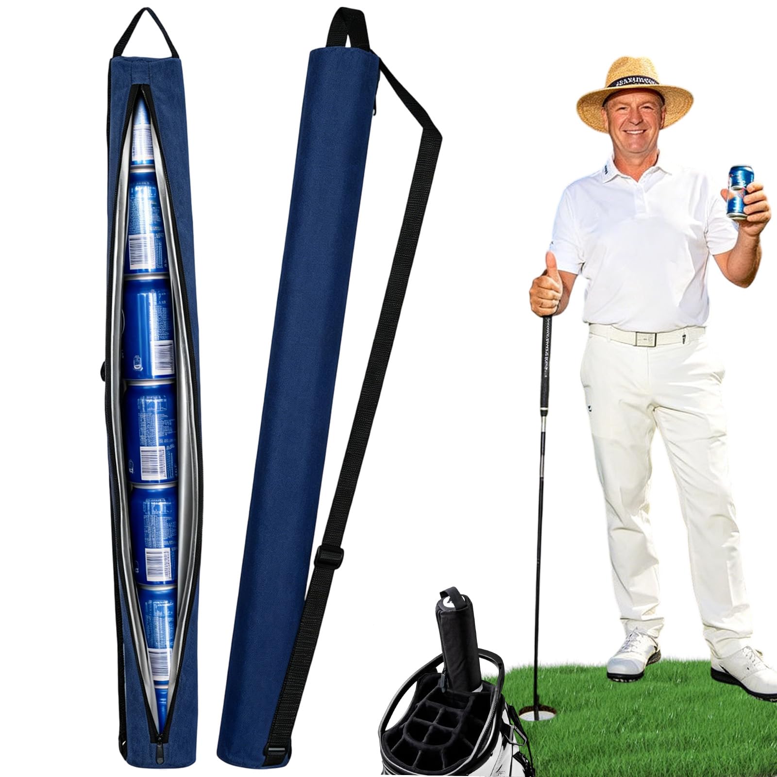 Golf Bag Beverage Sleeve, Golf Beer Cooler Sleeve, 7 Can Golf Cooler Bag, Keeps Drinks Cold For 5 Hours, Adjustable Shoulder Strap, For Beach Picnic Party Sport (Blue)