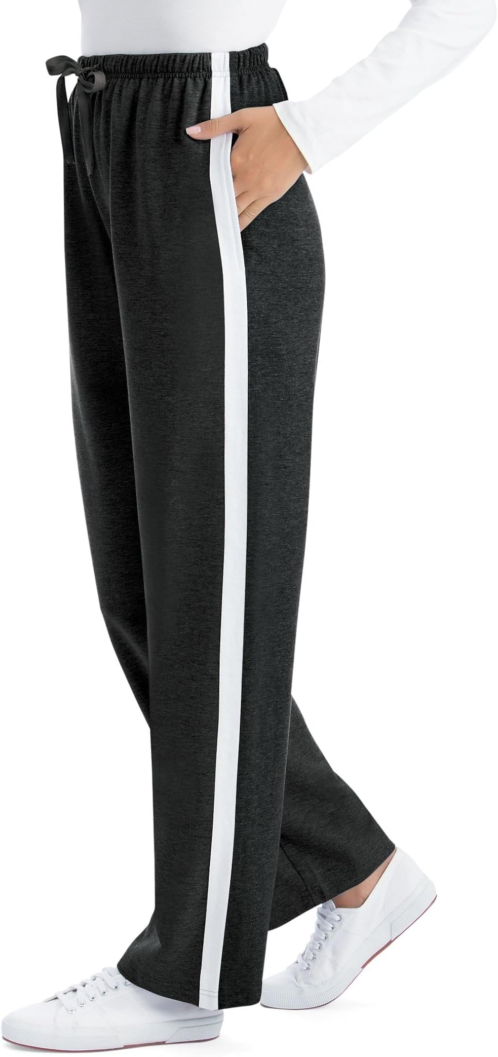 Womens Soft and Comfy Drawstring Pull-On Side Stripe Jogger Knit Pants