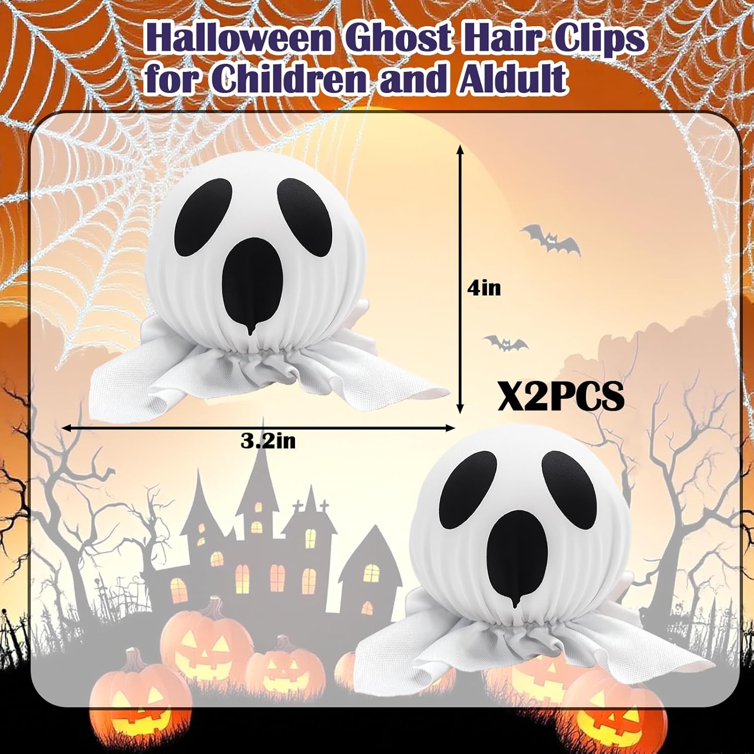 Halloween Hair Accessories, 2 Pcs Halloween Ghost Hair Clips Space Buns, Cute Spooky Hair Barrettes for Women Girls Trick-or-Treat Cosplay Costume Party Decoration Supplies - Image 6