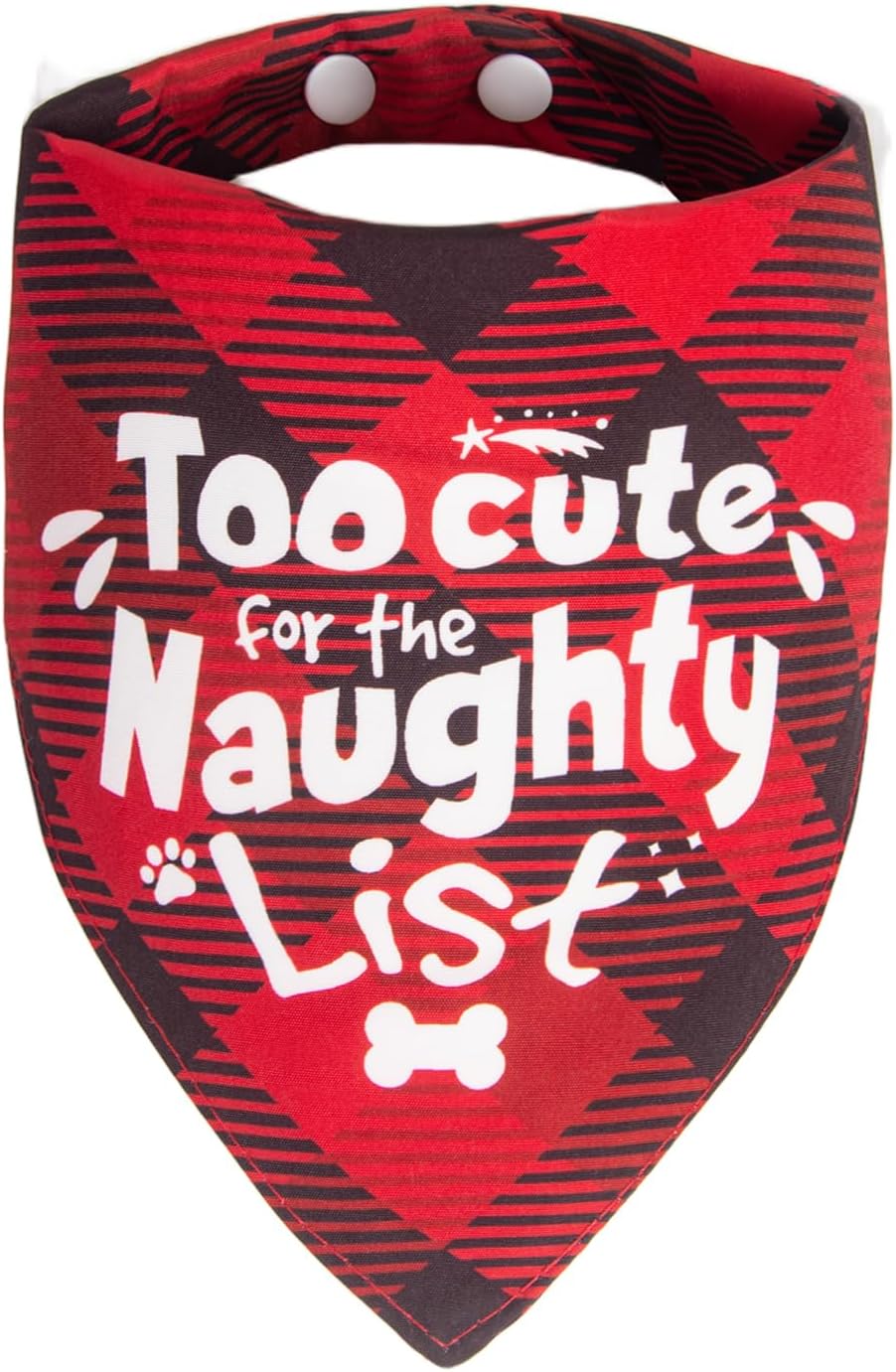 Christmas Dog Bandanas Naughty & Nice Idea Funny Holiday Stocking Pet Scarf Gifts – Too Cute for the Naughty List, Red Plaid, Medium & Large Breed, 25-75lbs