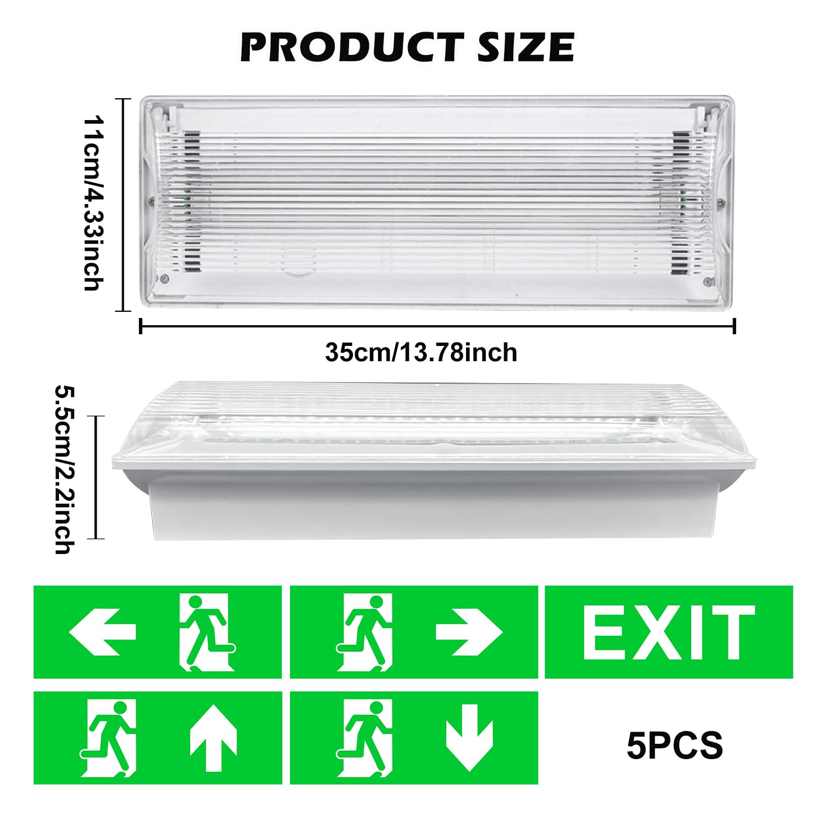 Éclairage de secours LED, éclairage de chemin d'évacuation, éclairage de sortie d'urgence avec 5 pictogrammes de sortie d'urgence, éclairage continu, éclairage de secours LED, éclairage de secours