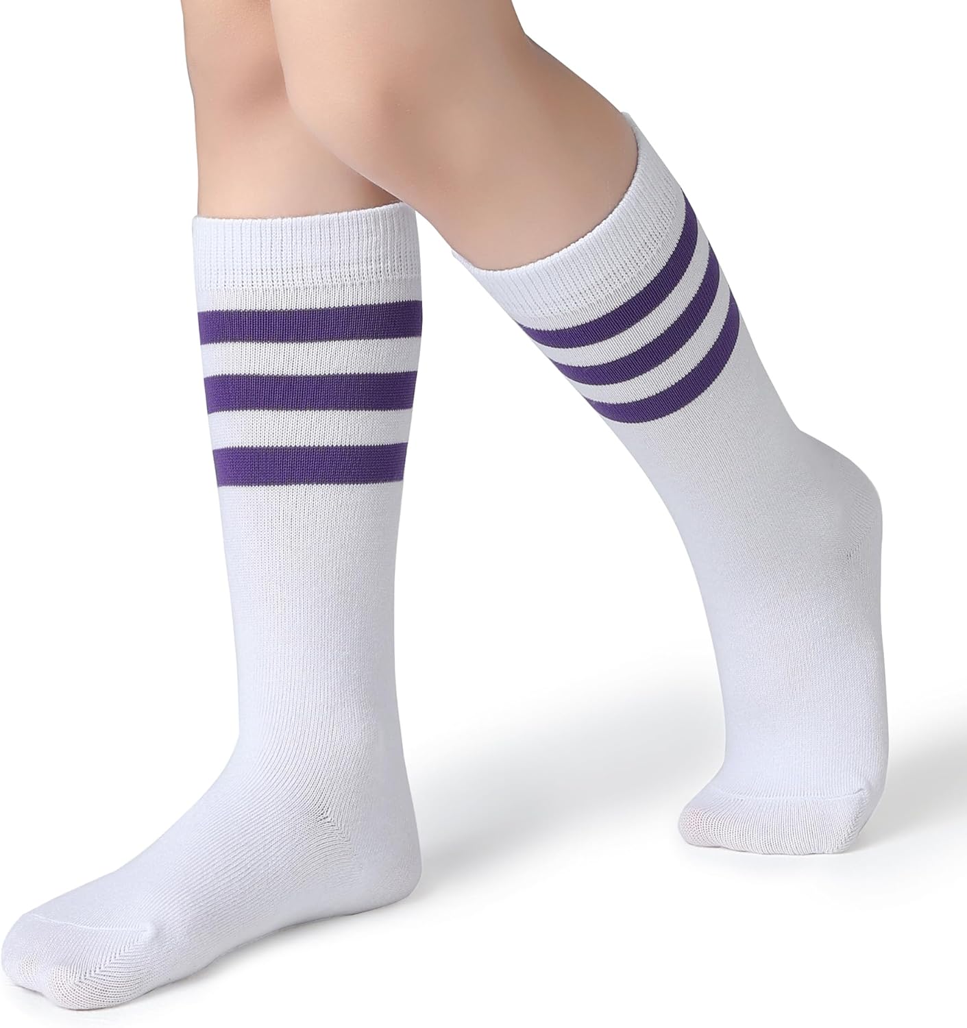 Pareberry Boys Girls Over the Calf Striped Tube Socks Cotton Soft Retro Athletics Socks for Kids Age 4-9