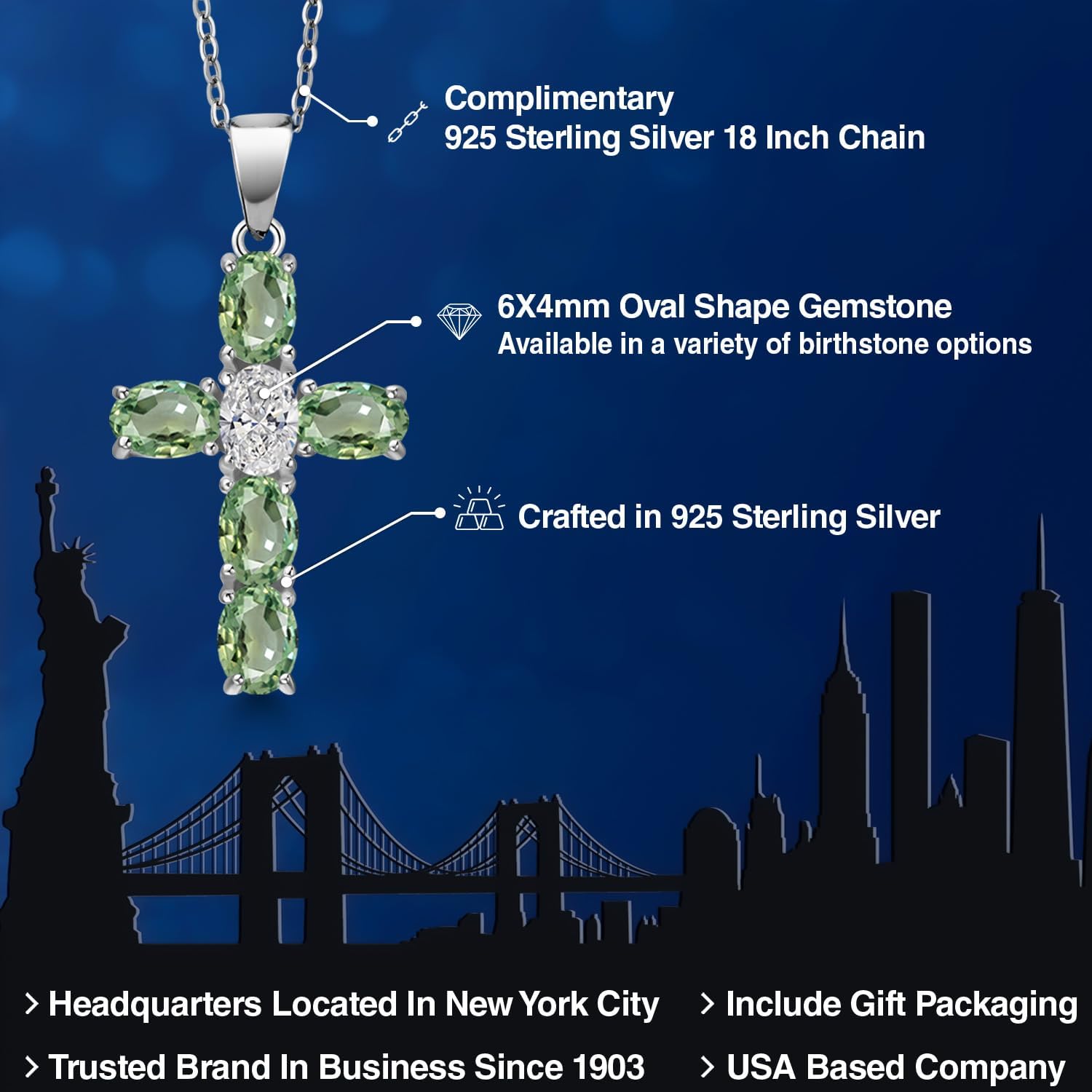 Gem Stone King 925 Sterling Silver Green Sapphire and Lab Grown Diamond Cross Pendant Necklace for Women | 3.15 Cttw | Gemstone September Birthstone | Oval 6X4MM | With 18 Inch Chain - Image 2