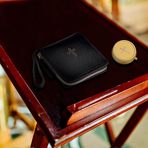Miniatura 7 de 2 bolsas de cuero para comunión para Pyx con cruz latina dorada, estuche católico con brotes dorados, bolsa cruzada para comunión, sacerdotes,