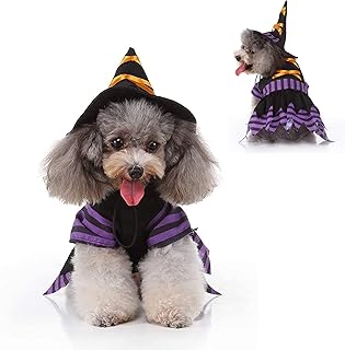Halloween Cat Costume Cat Witch Dress Costume Pet Clothes Dog Costume with Adjustable Witch Hat Pet Dog Cat Cosplay Apparel Outfits for Small Medium Large Dog Cat Pet (S)