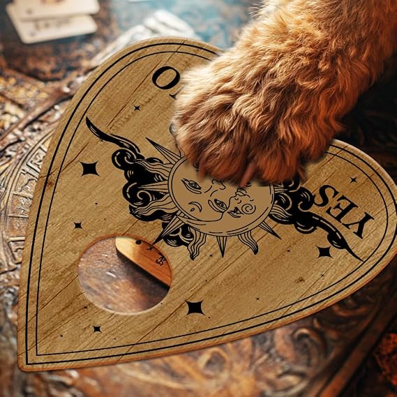 WEBEEDY Wood Spirit Board with Planchette Pendulum Board with Sun and Moon, Wooden Talking Spirit Boards Dowsing Divination Tool for Family Party Metaphysical Message Decor Gift, 11.8x8.3 Inch
