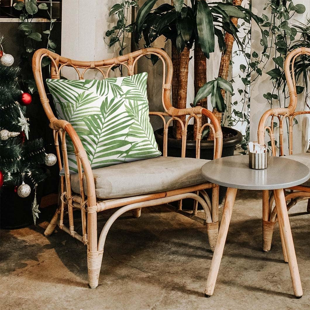 Green Plant Leaf Decorative Throw Pillow Covers for Couch Bed Sofa Living Room Tropical Plants Leaves Square Cushion Cases Art Home Decor 18x18 inch Set of 2