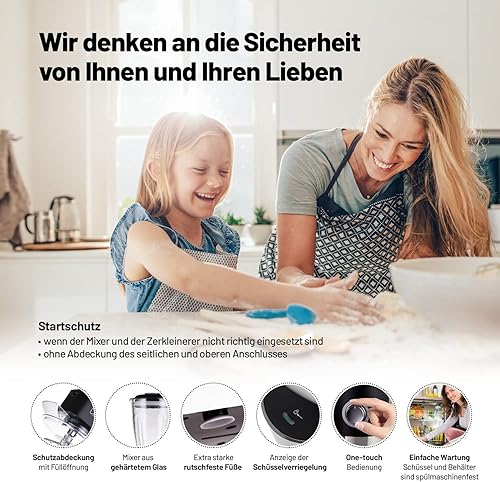 Miniatura 6 de Kitchen Machine 1200BC Procesador de alimentos con motor de cobre y caja de cambios totalmente metálica Mezclador de vidrio templado de 1200 W de