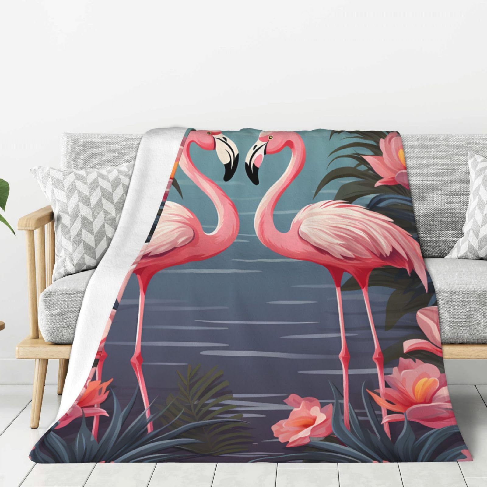 Flock of Tropical Flamingos Throw Blanket Plush Flannel Fleece Blanket, Soft Lightweight Cozy Blankets 60"X50" for Bed Couch Sofa Travel