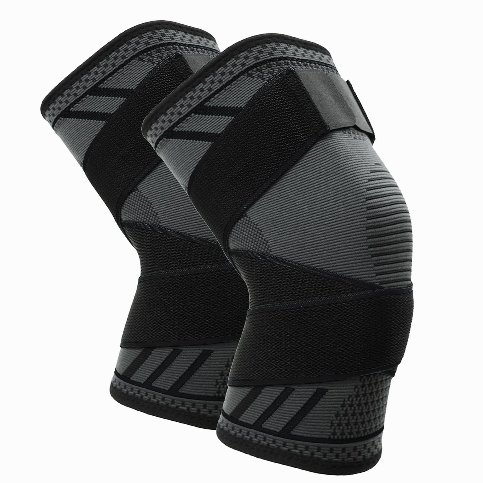 Genouillère Réglable (1 Paire) Genou Bandage Sport de Compression Élastique Mixte, Genouillère de Maintien Respirant et Antidérapant pour Basketball, Course, Gymnase K51 L