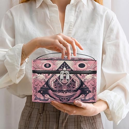 Miniatura 2 de Bolsa organizadora de maquillaje con círculos mágicos rosados, neceser de tocador, geometría sagrada, bolsa de maquillaje portátil para cosméticos,