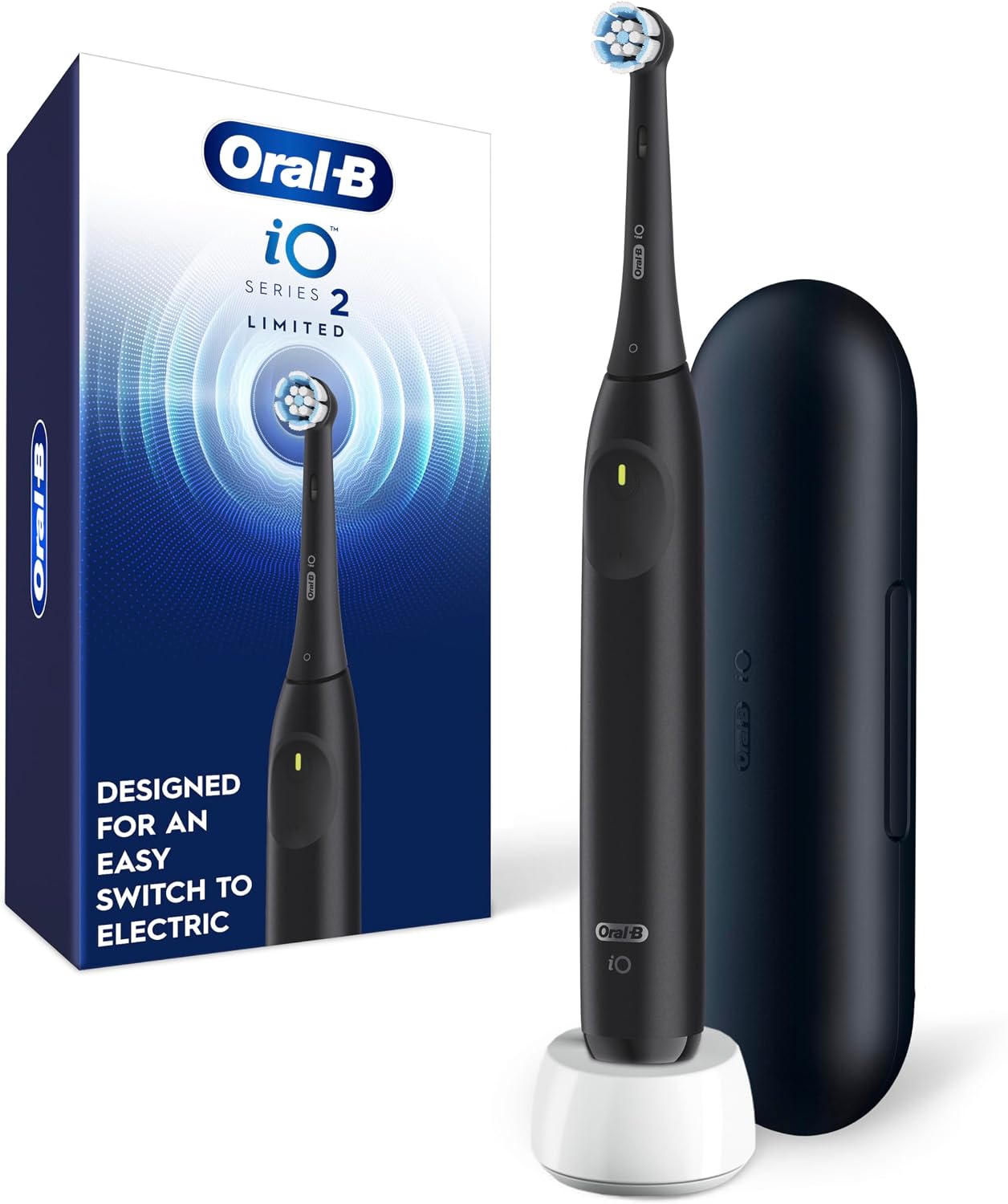 iO Series 2 Limited Simple Clean Rechargeable Electric Toothbrush for Adults, Night Black, 3 Modes, Automatic Pressure Sensor for Gum Care, Travel Case