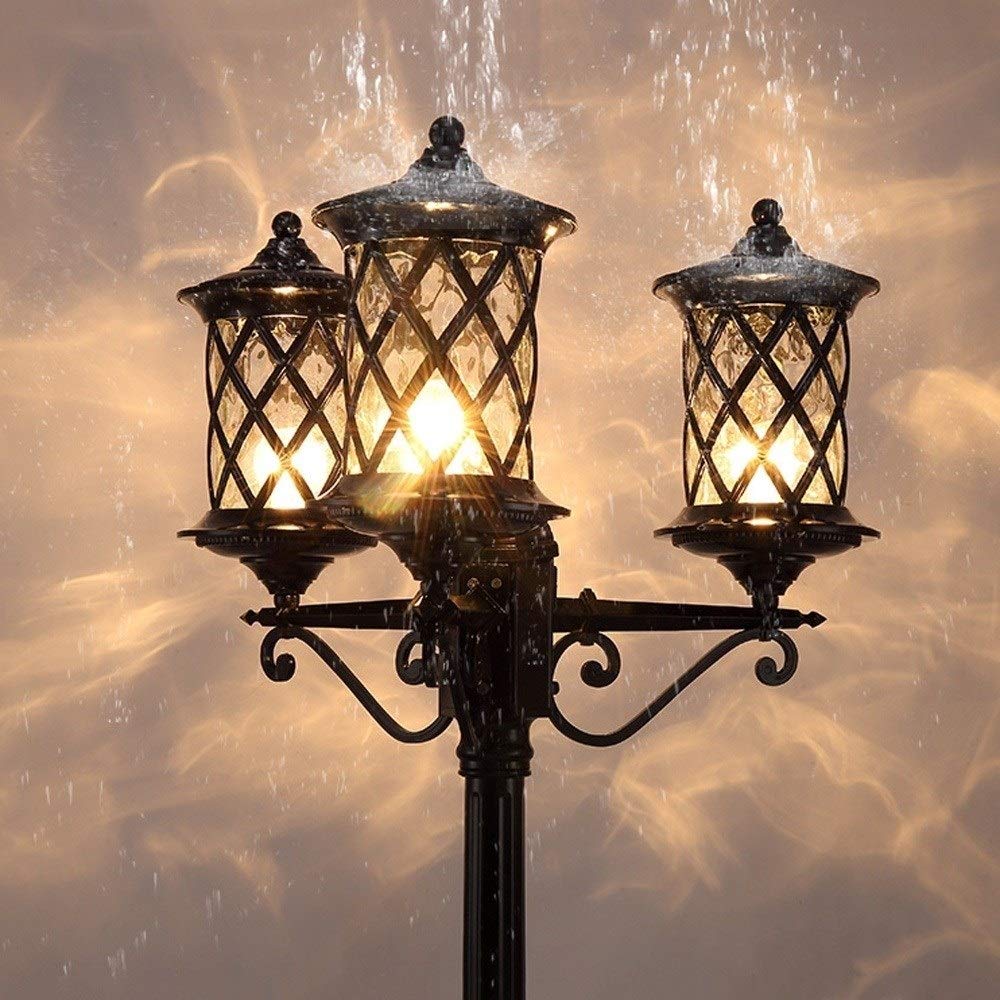 Lampadaire extérieur étanche à 3 têtes pour Garage, Jardin, Cour, Villa, Maison, Style rétro, en Verre, sur Poteau en Aluminium, pour Stade,Brass_h-2.1m