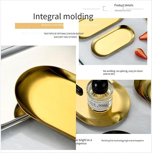 Miniatura 5 de Bandeja de acero inoxidable, bandeja de tocador de baño, tamaño grande, mediano y pequeño dorado adecuado para varias escenas, como almacenar