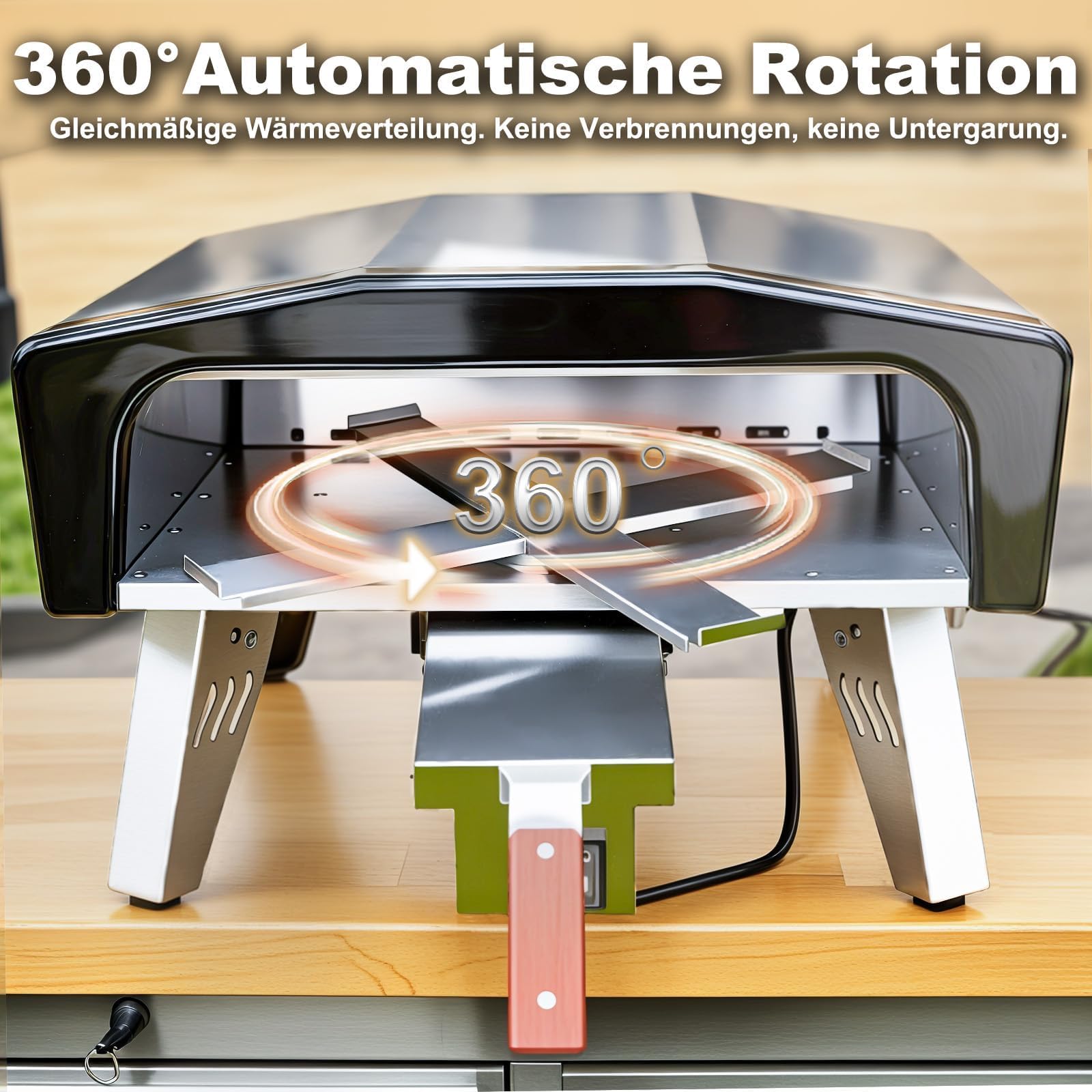 Pizzaofen Gas mit Drehfunktion 500 Grad 20 Zoll (50,8 cm) tragbarer Outdoor Gasofen mit Pizzastein