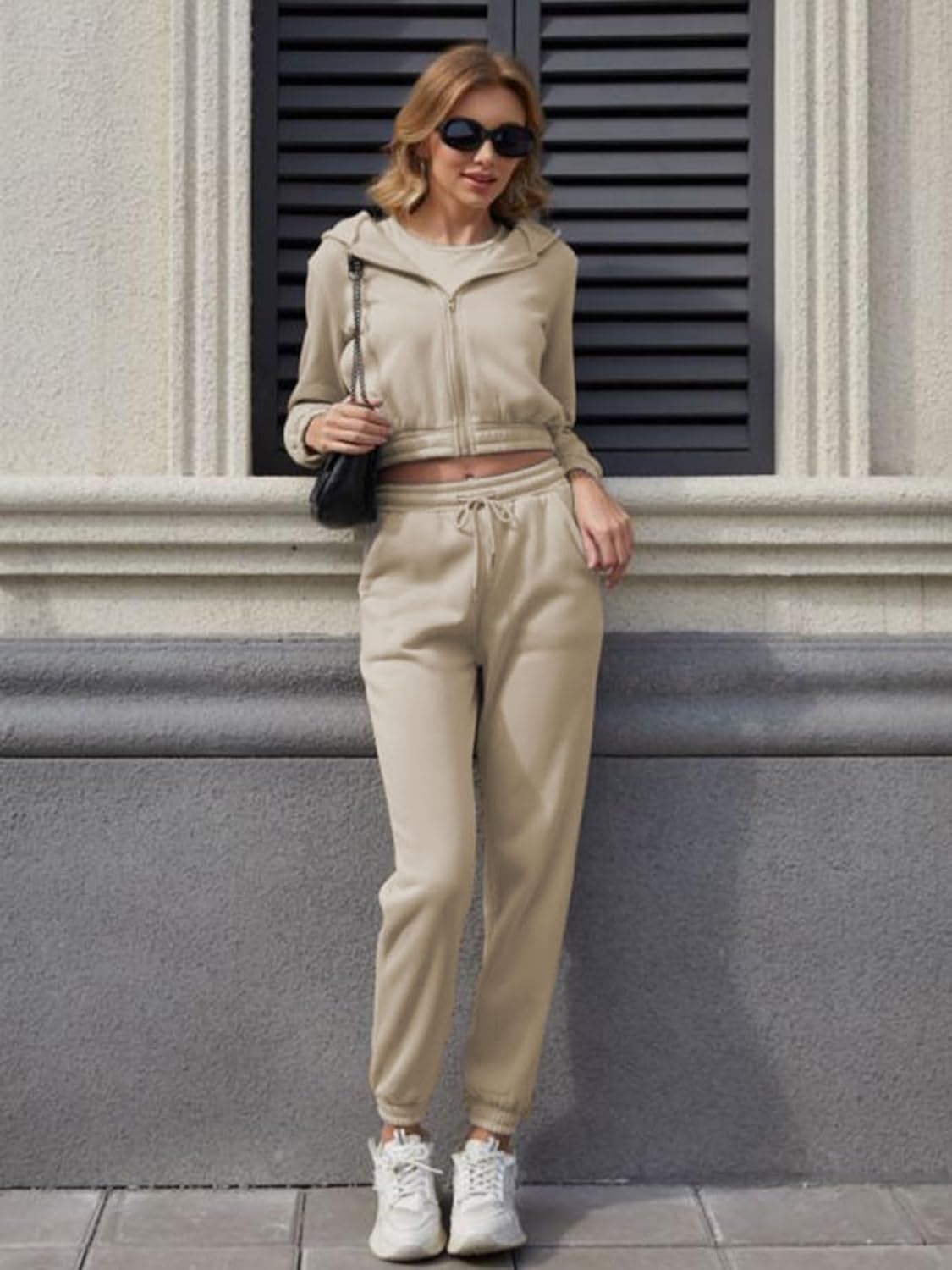 Akmipoem Sweatsuits for Women Set 3 Piece Outfits Zip Up Hoodie Sweatshirt Crop Tank Top Jogger Sweatpants Tracksuit - Image 3