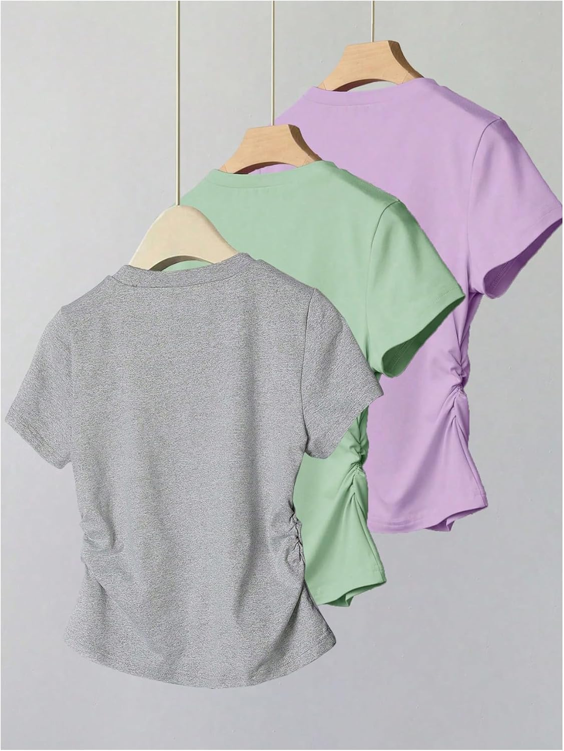 Girl's 3 Packs Short Sleeve Ruched T Shirt Crewneck Slim Fit Basic Tee Tops Summer Clothes - Image 3