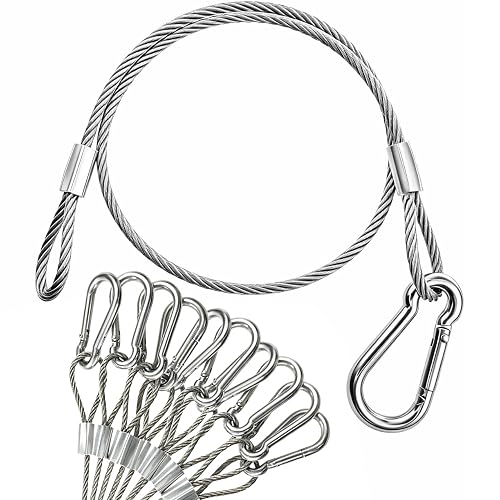 12 Inch Stainless Steel Wire Rope Lanyard,Safety Tether Strap with Hooks | 1/8inch Safety Cable for DJ Lights, PAR Lights, Moving Head Lights, Projector and Party Lighting