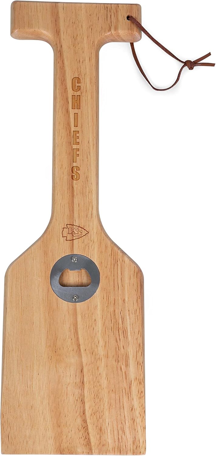 PICNIC TIME NFL Hardwood BBQ Grill Brush Scraper with Bottle Opener, Wood Barbecue Cleaner, Non-Bristle BBQ Cleaning Tool for Multi Types Grill Grates (Parawood)