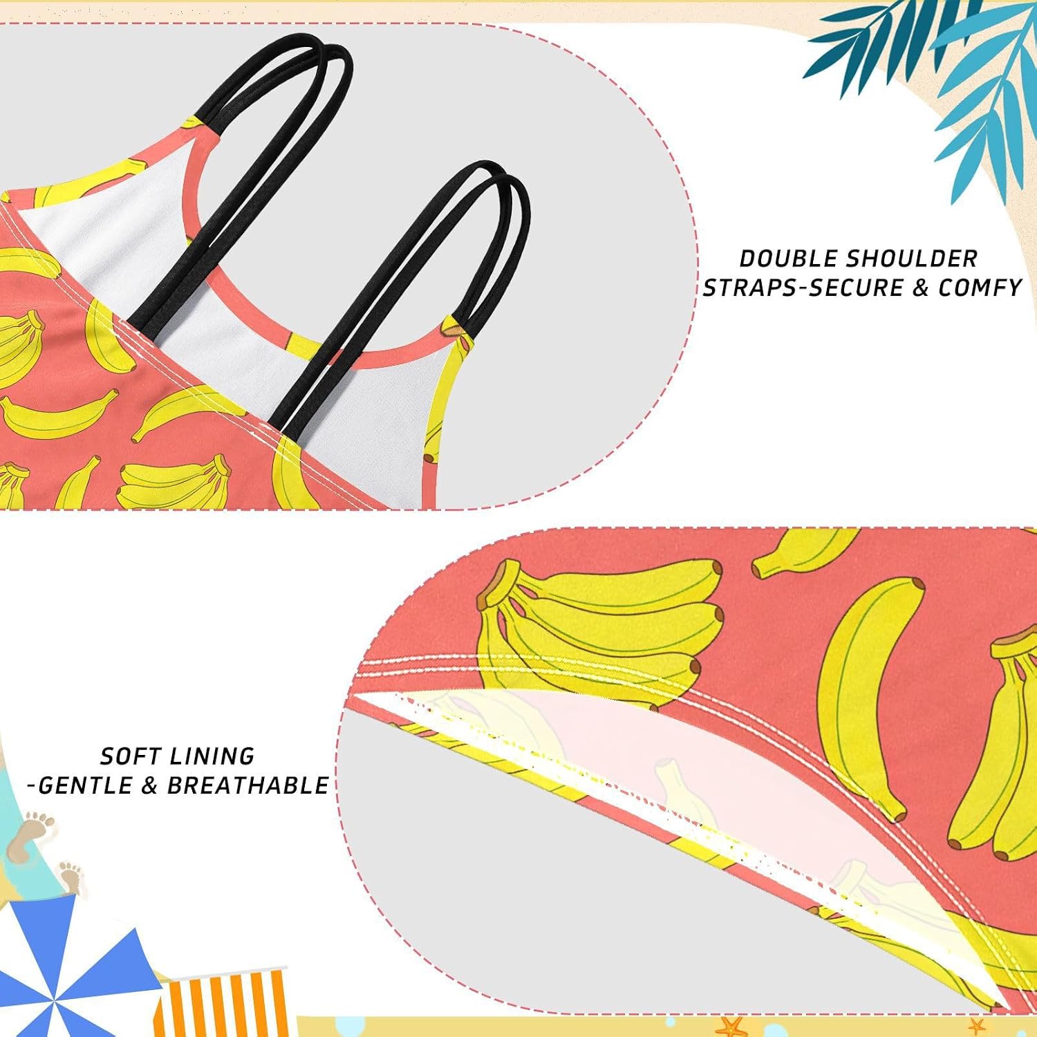 Girls Two Piece Swimsuits Cute Banana Coral Bikini Set Swimwear Kids Bathing Suit for Girls 5-12 Years