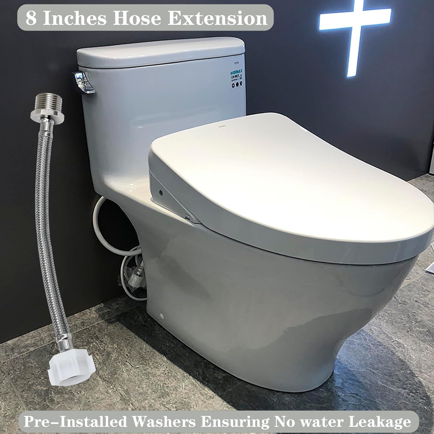 8 Inches Hose Extension - 7/8 Male to 7/8 Female Ballcock,Connector to Toilet Tank,Stops Leaks & Fits Bidet Sprayer/Tank Adapter,Compatible With TOTO Series Washlet