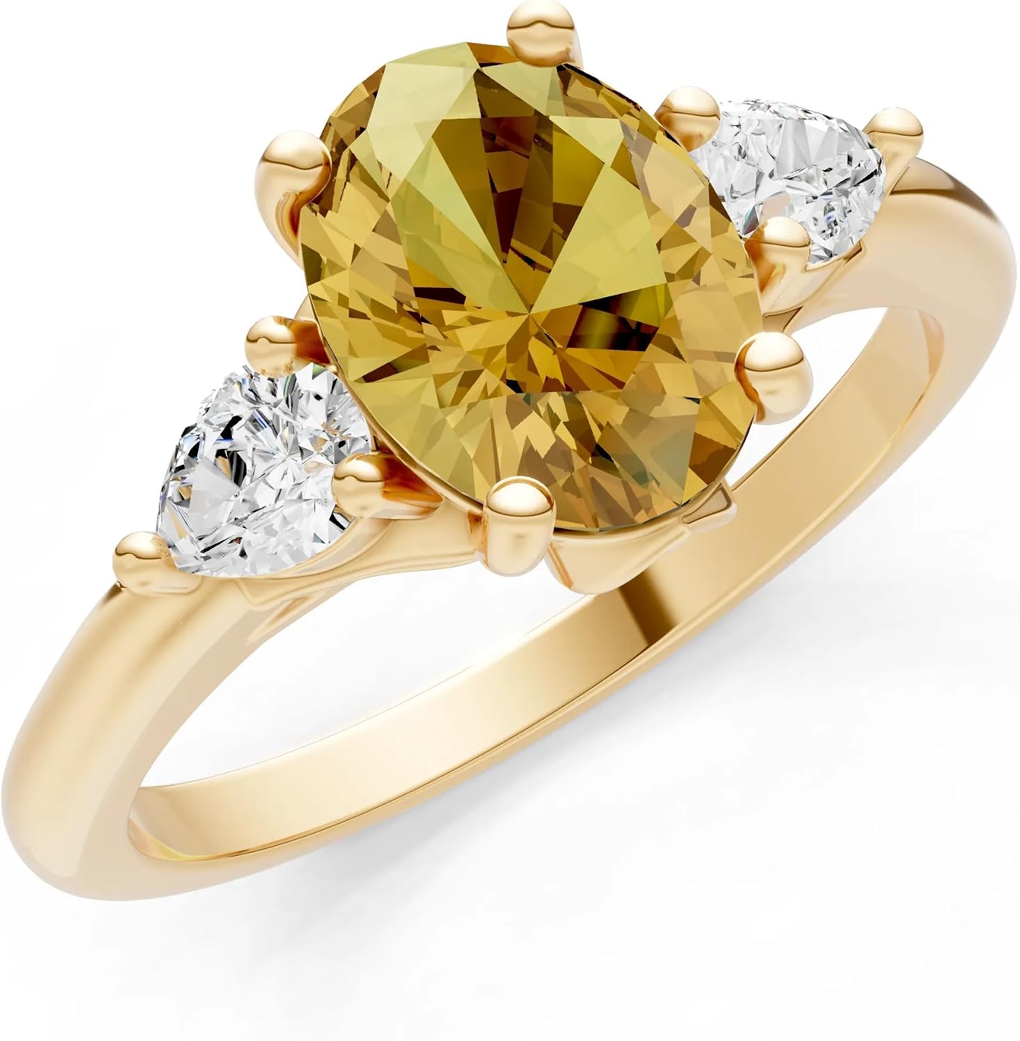 PEORA Oval Cut Citrine Classic Band Available in Solid 10K, 14K or 18K Ring – White, Yellow or Rose Gold