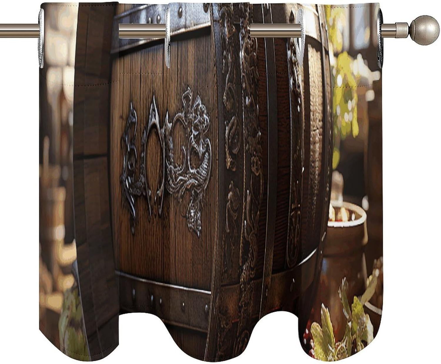 Red Wine Barrel Valance for Windows, 2 Pack Kitchen Curtains Modern Home Decor, Soft Blackout Window Curtains for Living Room & Bedroom, 18 X 52 Inch