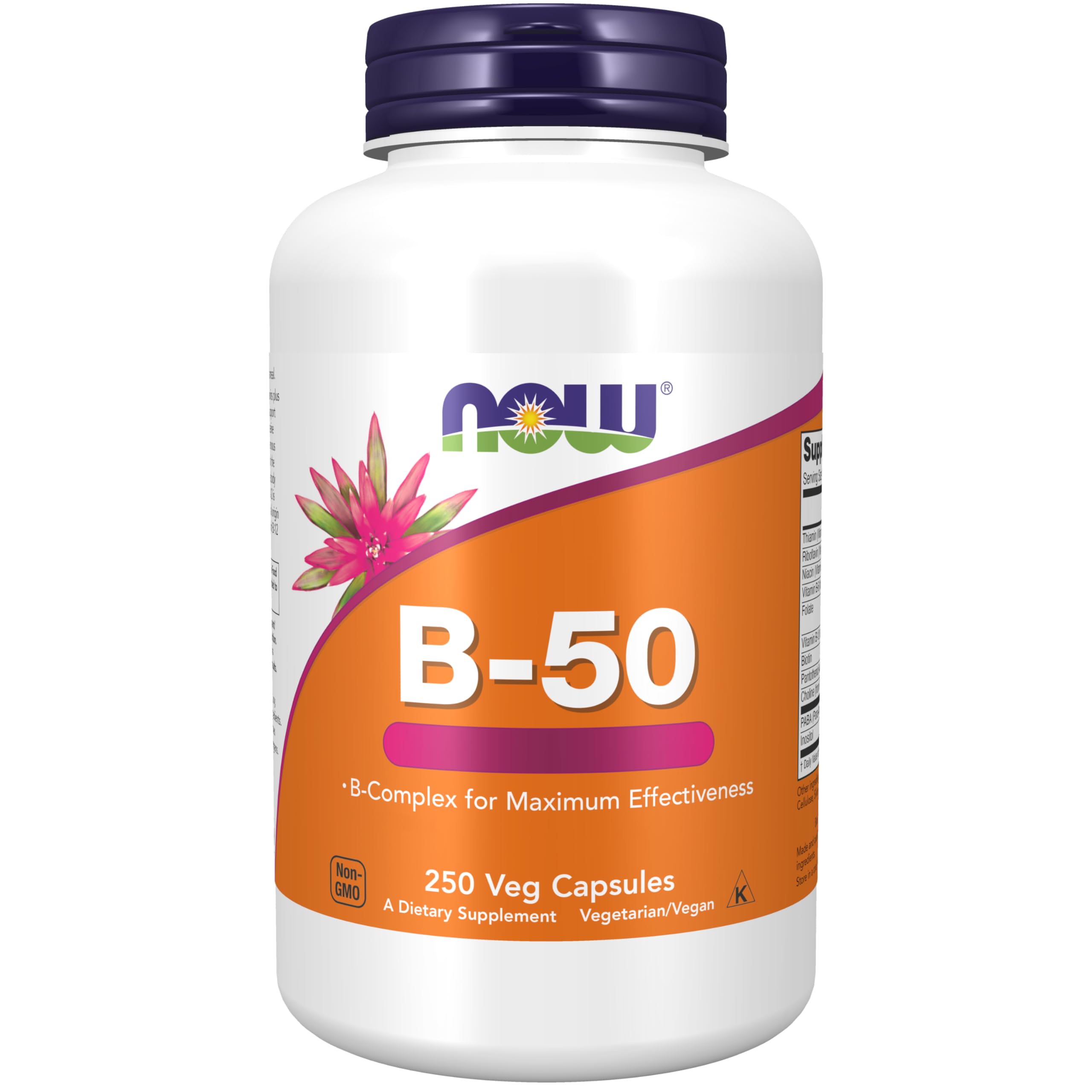 Now Foods, B-50, Complejo Vitamínico B, Alta Dosis, con PABA, 250 Cápsulas veganas, Probadas en Laboratorio, Sin gluten, Sin Soja, Vegetarianas, No GMO