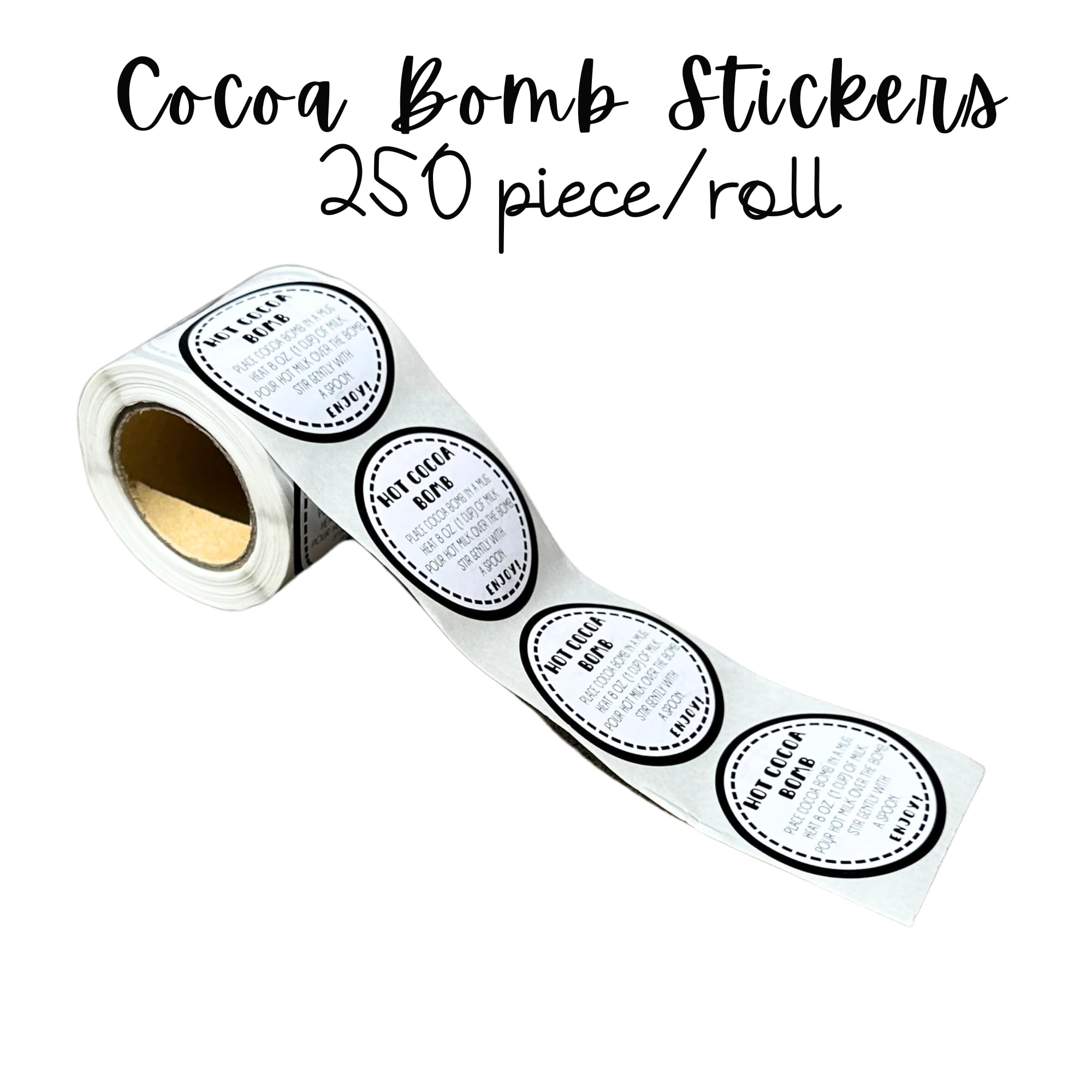 Hot Cocoa Bomb Stickers for Box | 250/roll Bulk Packaging 2” Label Tag Instructions Ingredients for Holiday Christmas Black and White Minimalist
