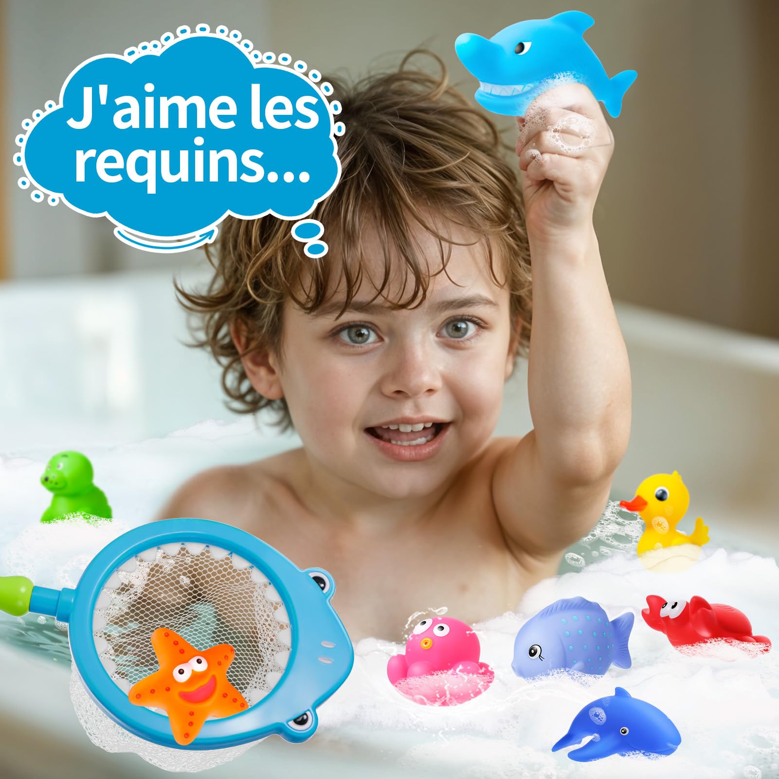 sans Trous - Jouet de Bain pour Bebe 1 2 3 4 Ans, Jeux de Bain Enfant Jouet Piscine Jeux Eau Bebe , Animaux Marins en Caoutchouc Canard en Caoutchouc Jeu de Bain bébé ( sans Moisissures 9 pièces )