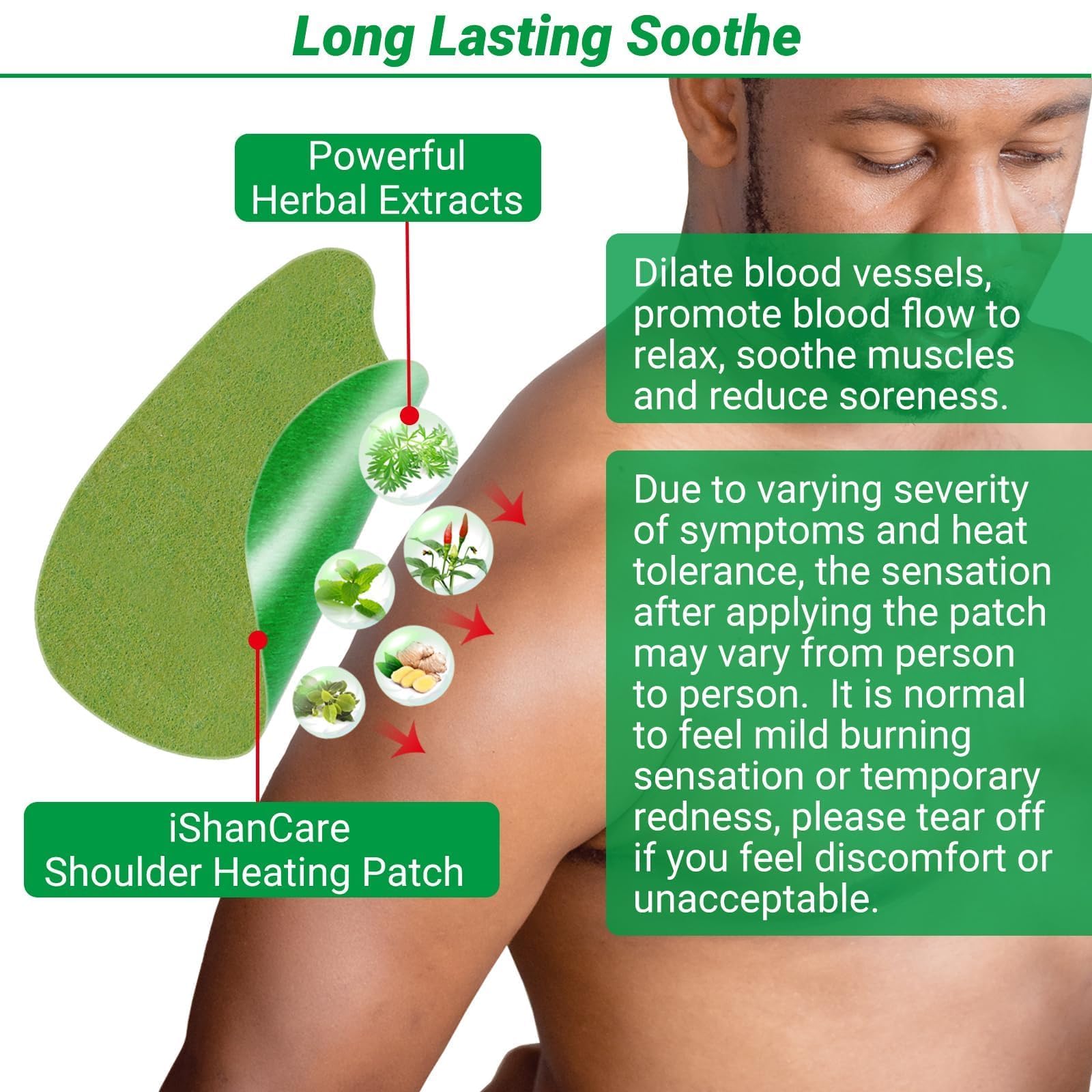 iShanCare Patchs anti-douleur aux épaules, patchs chauffants naturels à base de plantes, 8 heures de chauffage en profondeur pour les épaules, les genoux, le dos, le cou, 24 pièces
