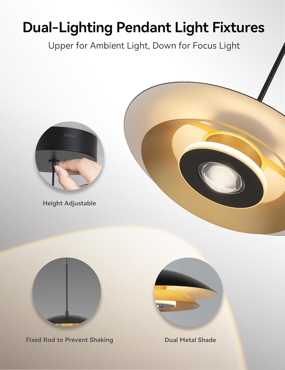 Tubicen Dome Pendant Light Black and Gold Modern Industrial Kitchen Island Pendant Lighting Bedroom Ceiling Hanging Focus Lights 12W LED Dimmable Art Deco Pendant Light 11in Dining Room Light Fixture