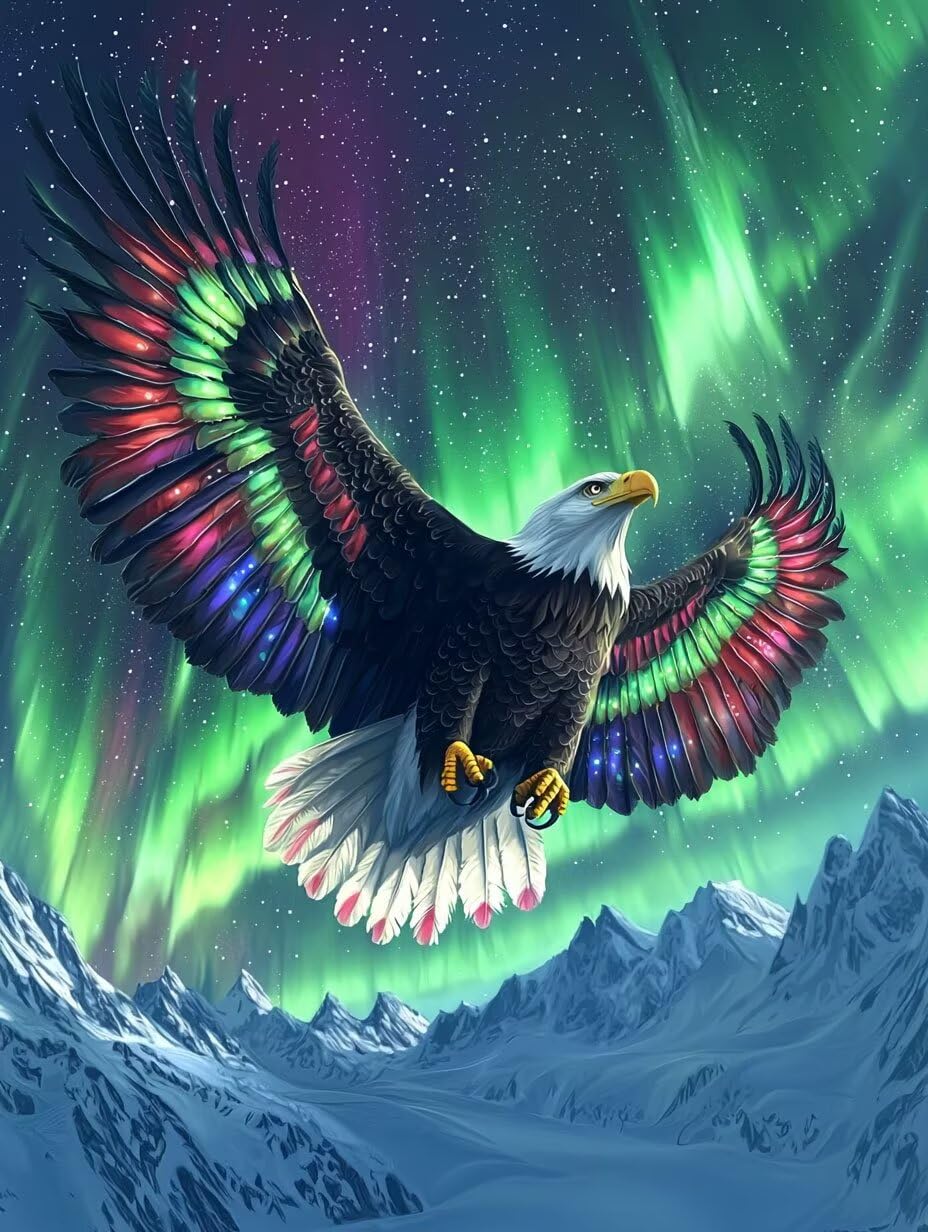 WEISHIWE Malen nach Zahlen Erwachsene Adler unter Nordlicht, 70x90cm x-486 | Malen nach Zahlen Erwachsene Leinwand Kit, DIY Handgemalt Ölgemälde Set mit 3-Pinseln und Acrylfarbe für Wanddeko,Ohne Rahmen
