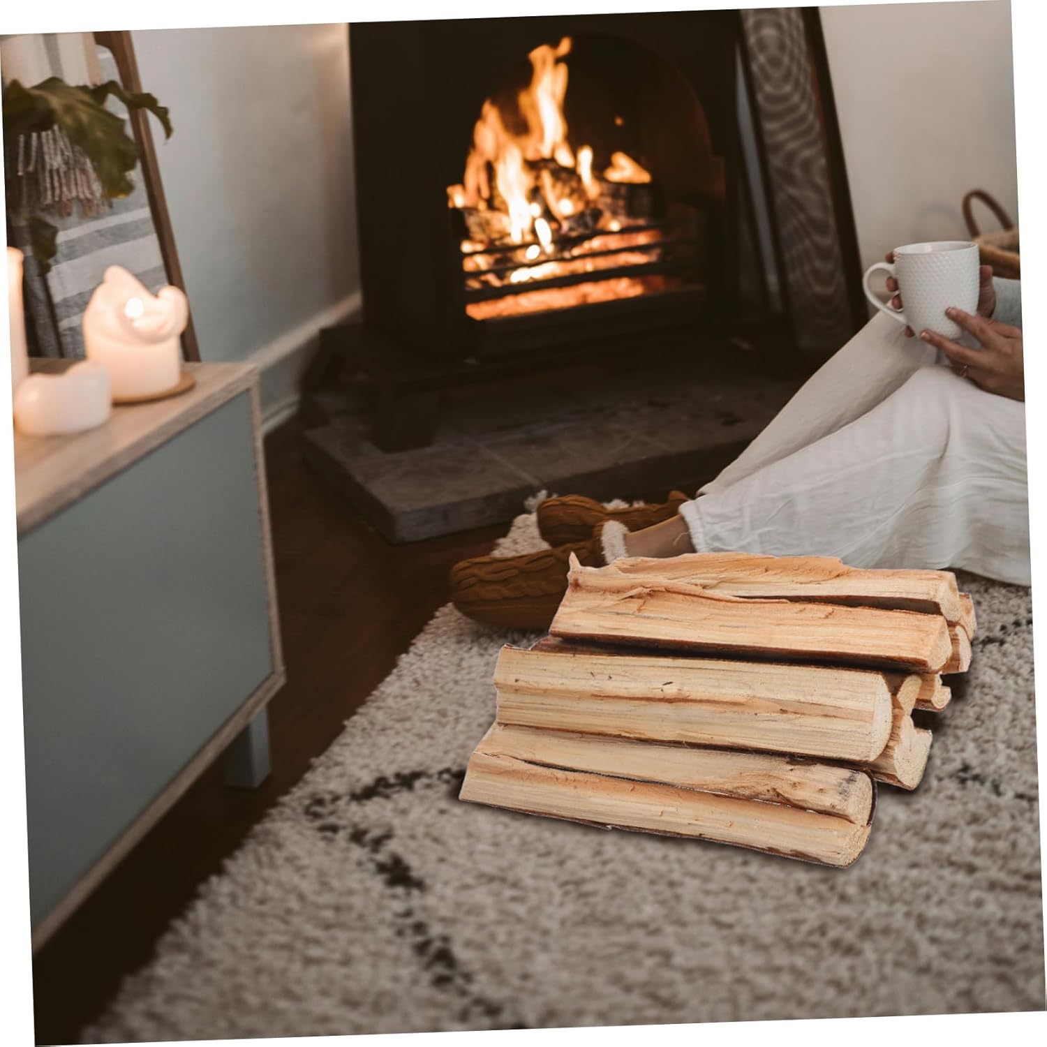 10pcs Chimney Woods Decor Artificial Fire Logs for Fireplace Faux Decorative Logs Warm Ambiance for Home Decoration