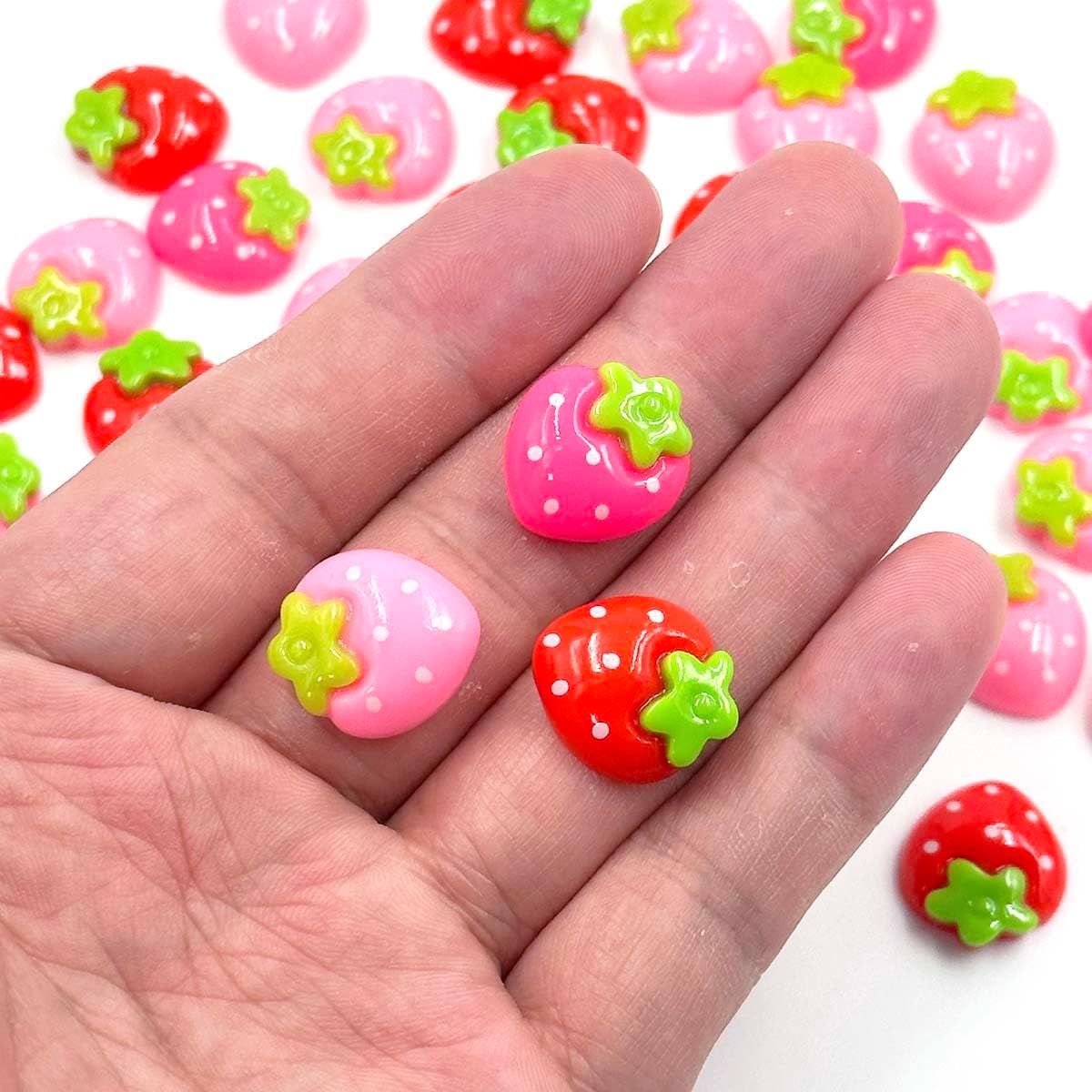 LOPURO Strawberry Resin Flatback Beads Charms, 50Pcs Resin Fruit Strawberry Flatback Charms for DIY Phone Case Scrapbooking Embellishment Crafts Making Hair Clip Headband Jewelry Decor - Image 3
