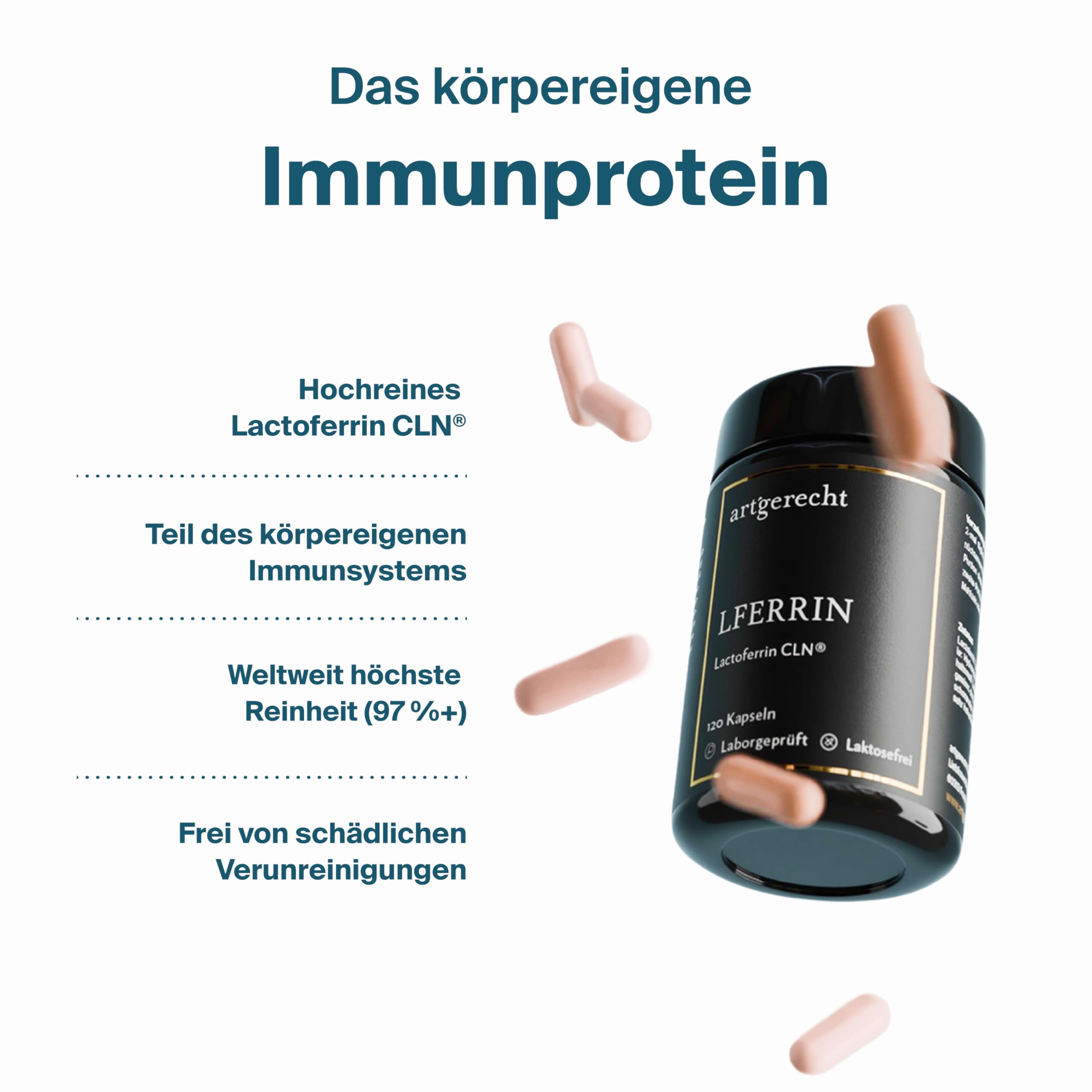 Lactoferrin CLN® 97% – 60 Kapseln, 400mg täglich | Premium-Qualität, gut verträglich & ohne Zusatzstoffe | Hochreines eisenbindendes Milchprotein