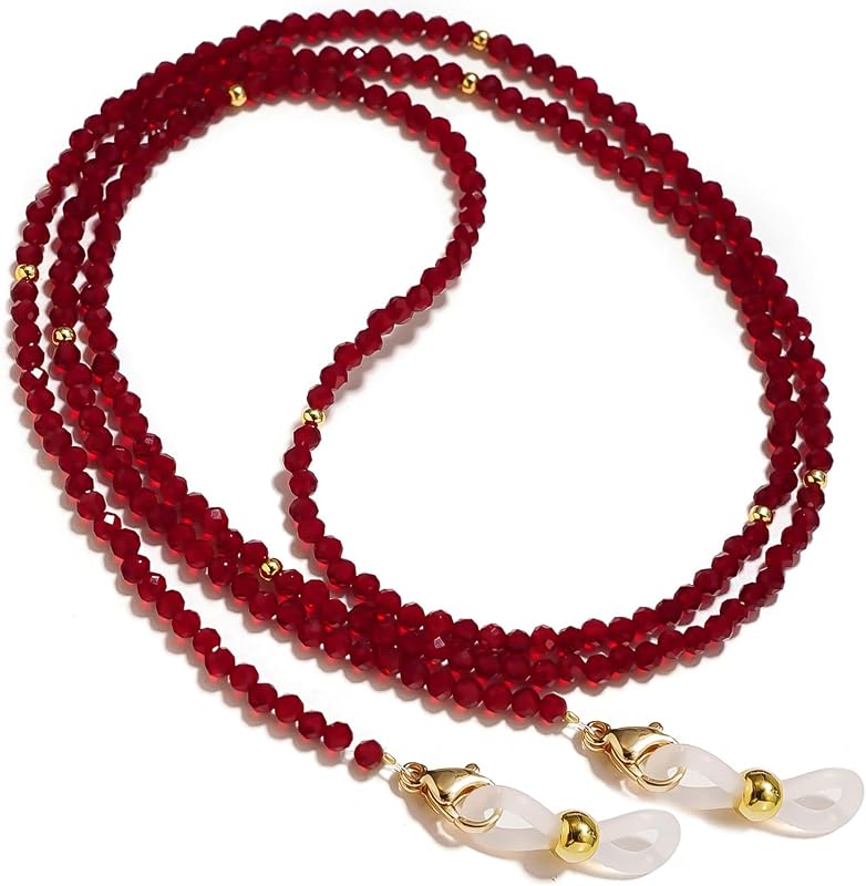 Elegante cadena de lentes con cuentas de cristal alrededor del cuello para mujer