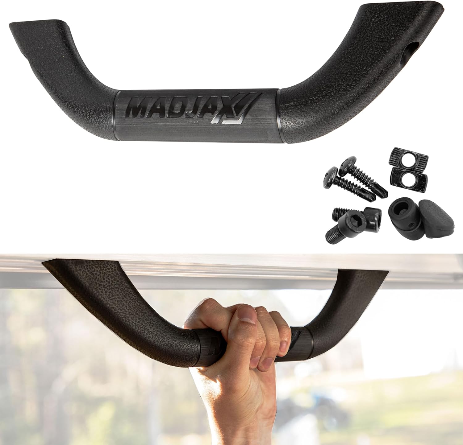 MADJAX Universal Golf Cart Hard Grab Handle | Automotive Style Black Sturdy Rubber Finish | Compatible with Club Car, EZGO, Yamaha, XSeries with RedDot Versa Triple Track Tops